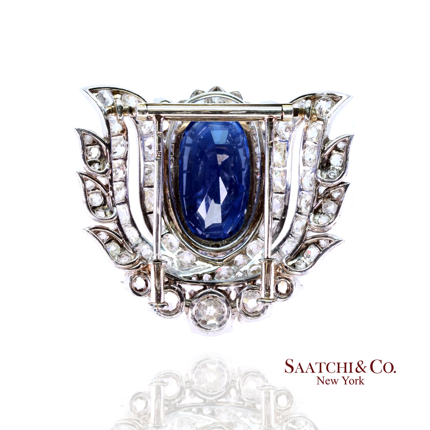 Vintage 18k White Gold Natural Sapphire No Heat Brooch