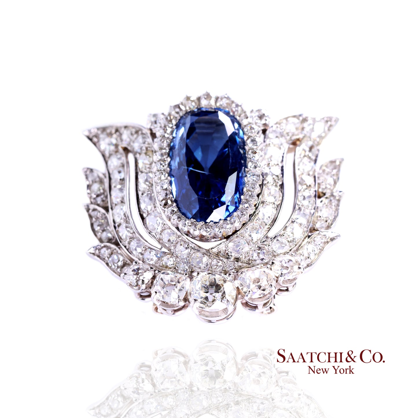 Vintage 18k White Gold Natural Sapphire No Heat Brooch