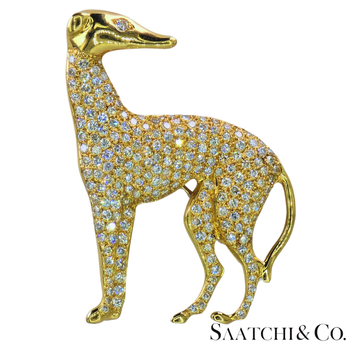 18k (750) Yellow Gold Natural Diamond Dog shape Brooch