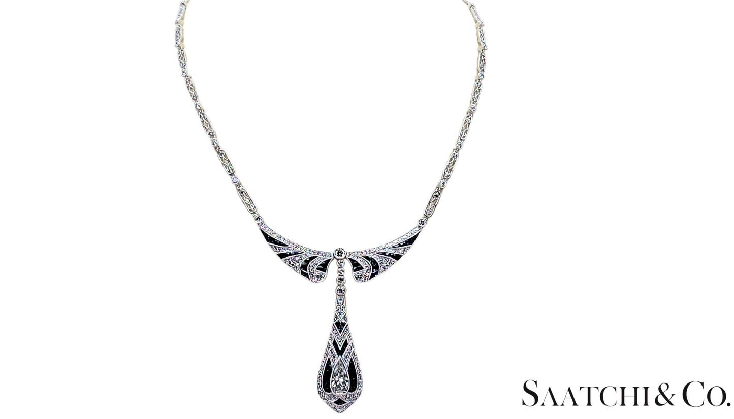 GIA Certified Diamond and Natural Sapphire in Platinum 950 Elegant Necklace