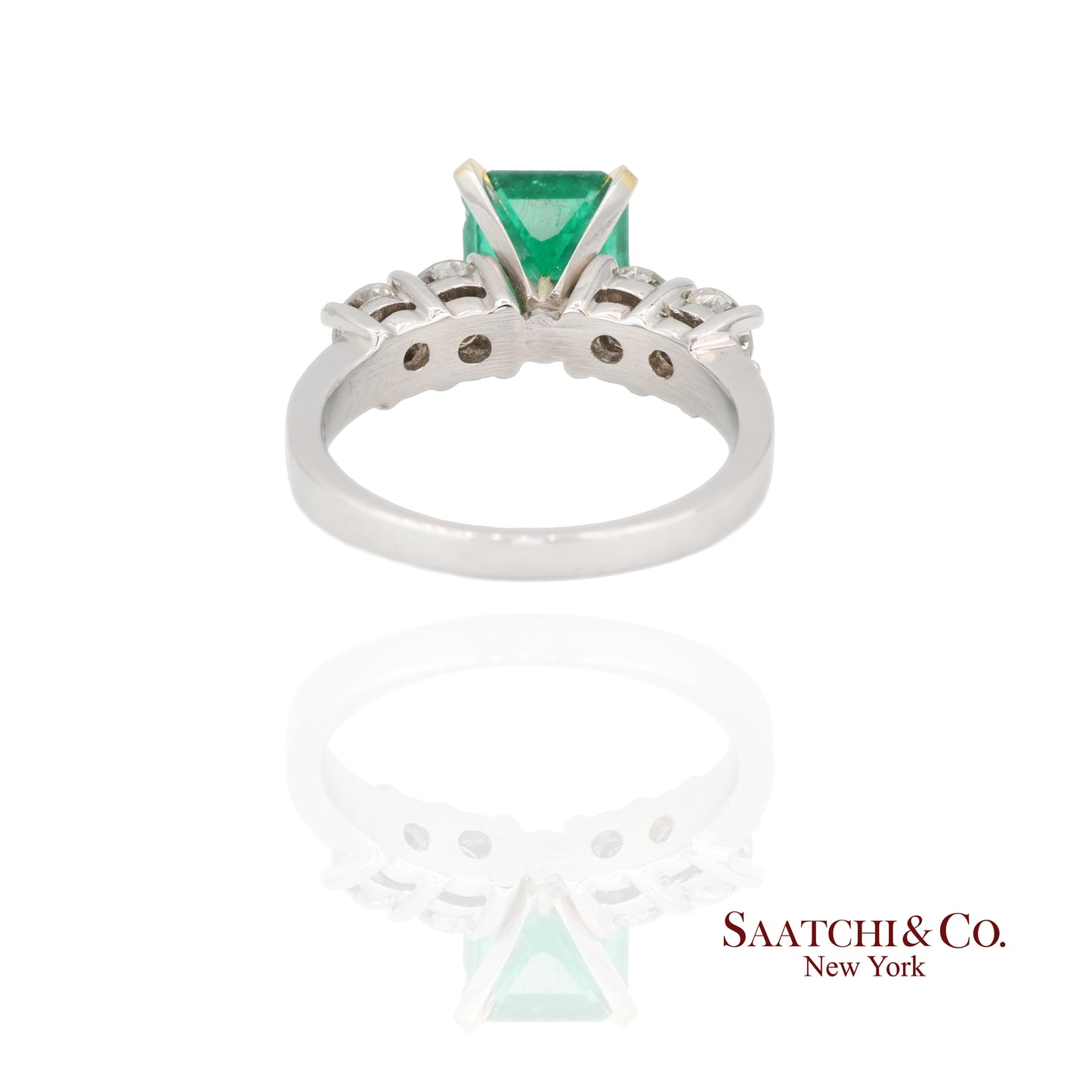18k (750) White Gold Natural Emerald and Diamond Ring Size 7