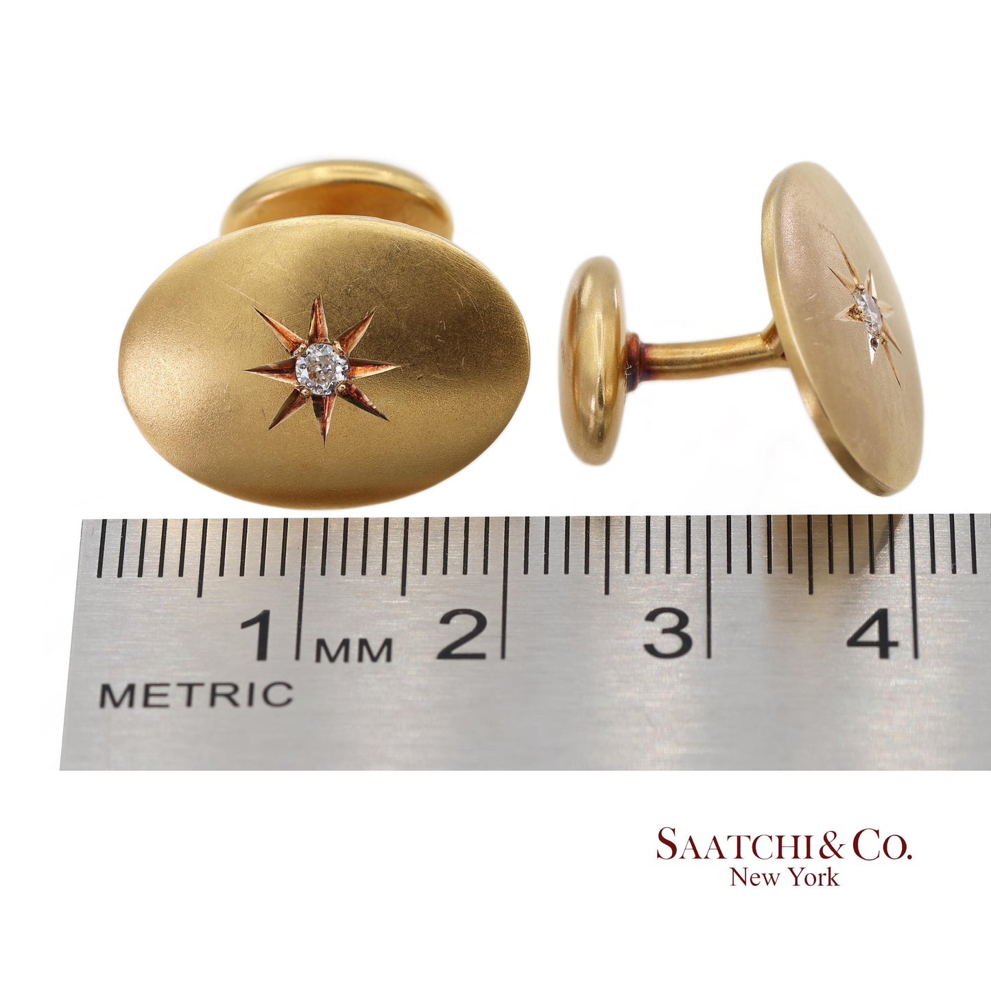 Vintage 14K 585 Solid Yellow Gold Old Cut Natural Diamond Cufflinks