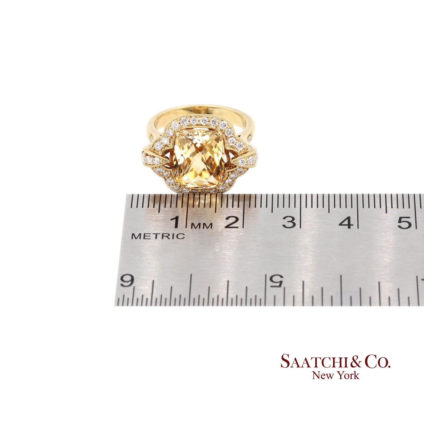 18K (750) Yellow Gold Citrine Natural Diamond Ring