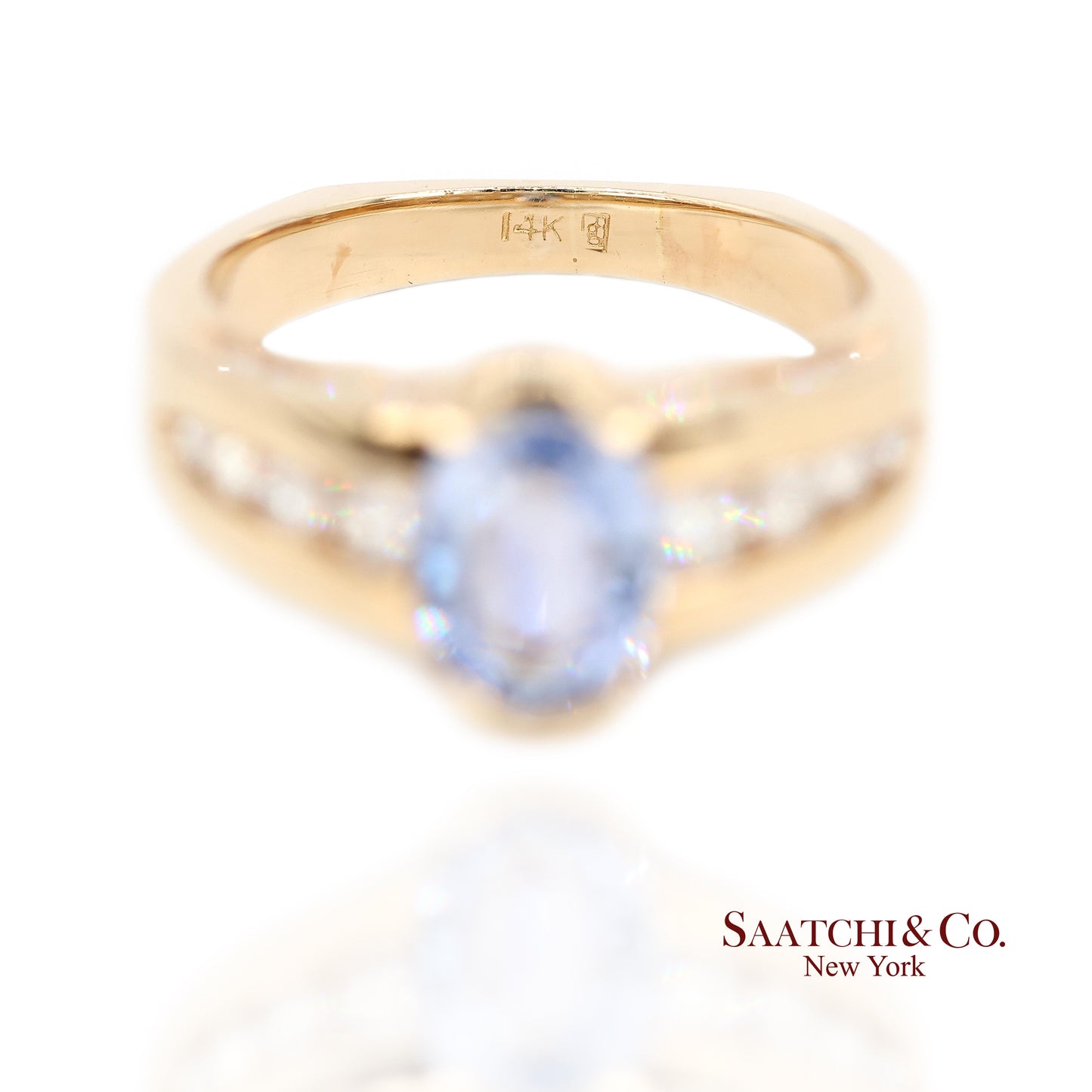 Vintage 14K Yellow Gold Natural Blue Sapphire and Diamond Ring