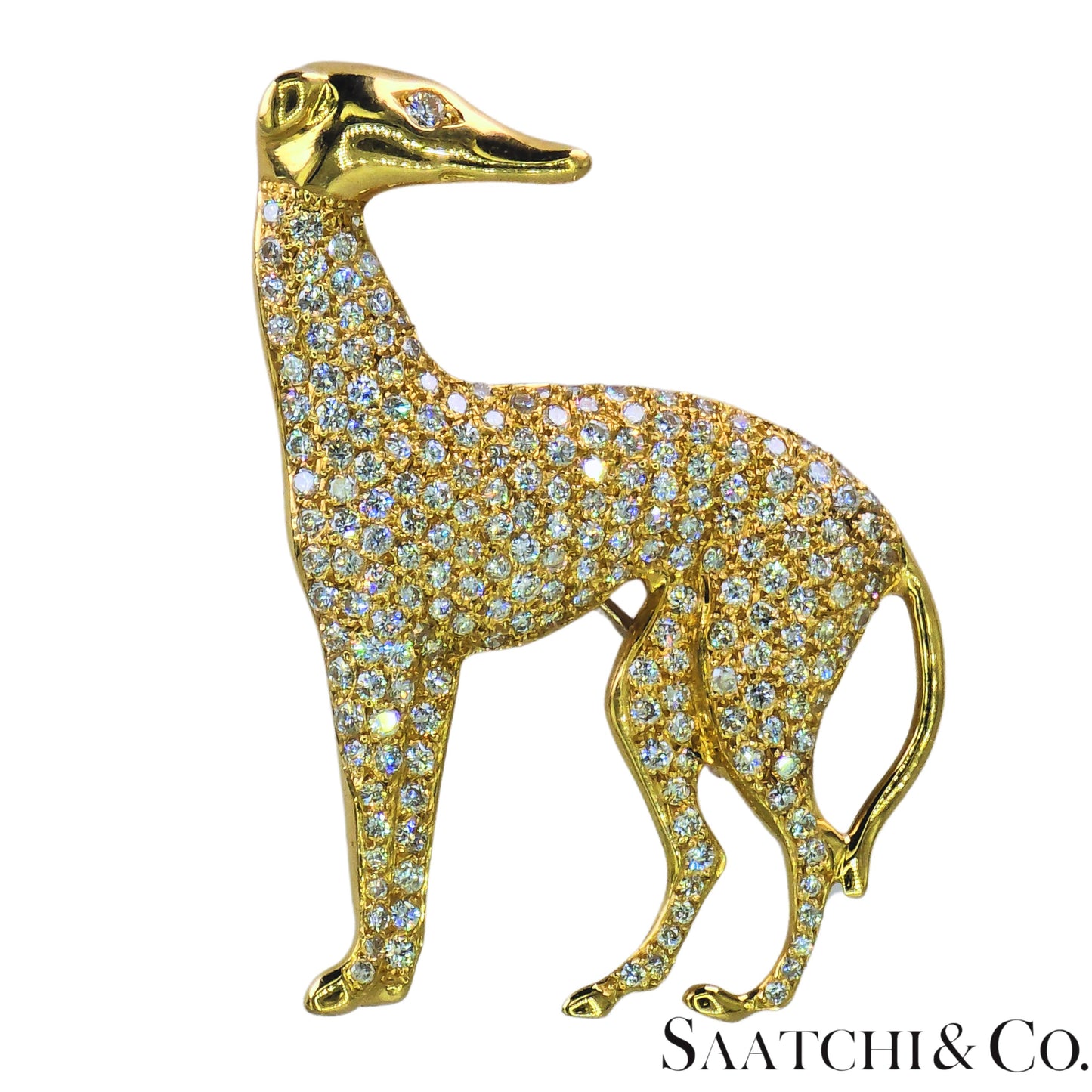 18k (750) Yellow Gold Natural Diamond Dog shape Brooch