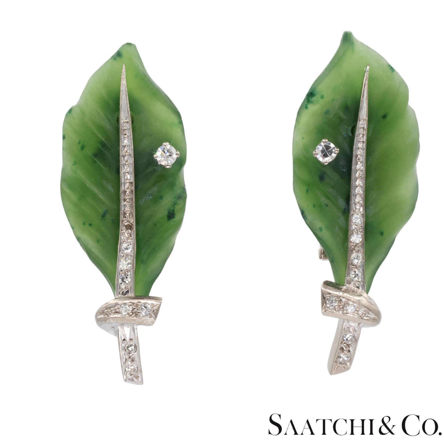 Gia Certified Vintage Jade Platinum 900 Earrings