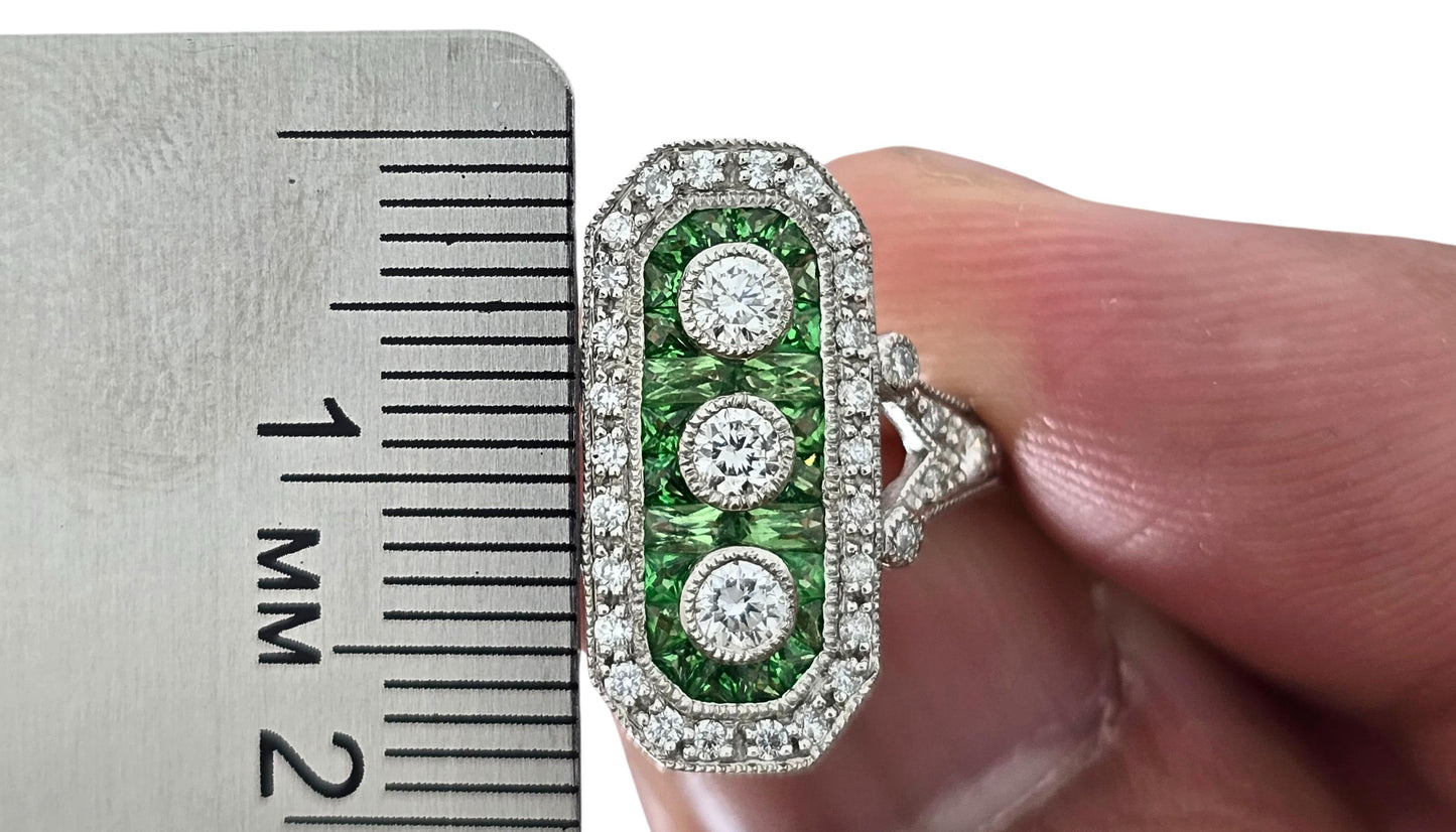 Platinum (950) Natural 1 Ct Tsavorite & 0.55 Ct Natural Diamond Ring