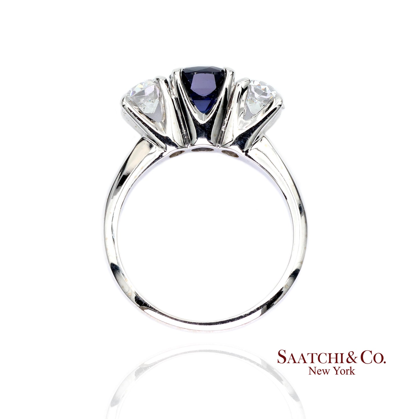 18k (750) White Gold Natural Sapphire and Diamond Ring Size 5