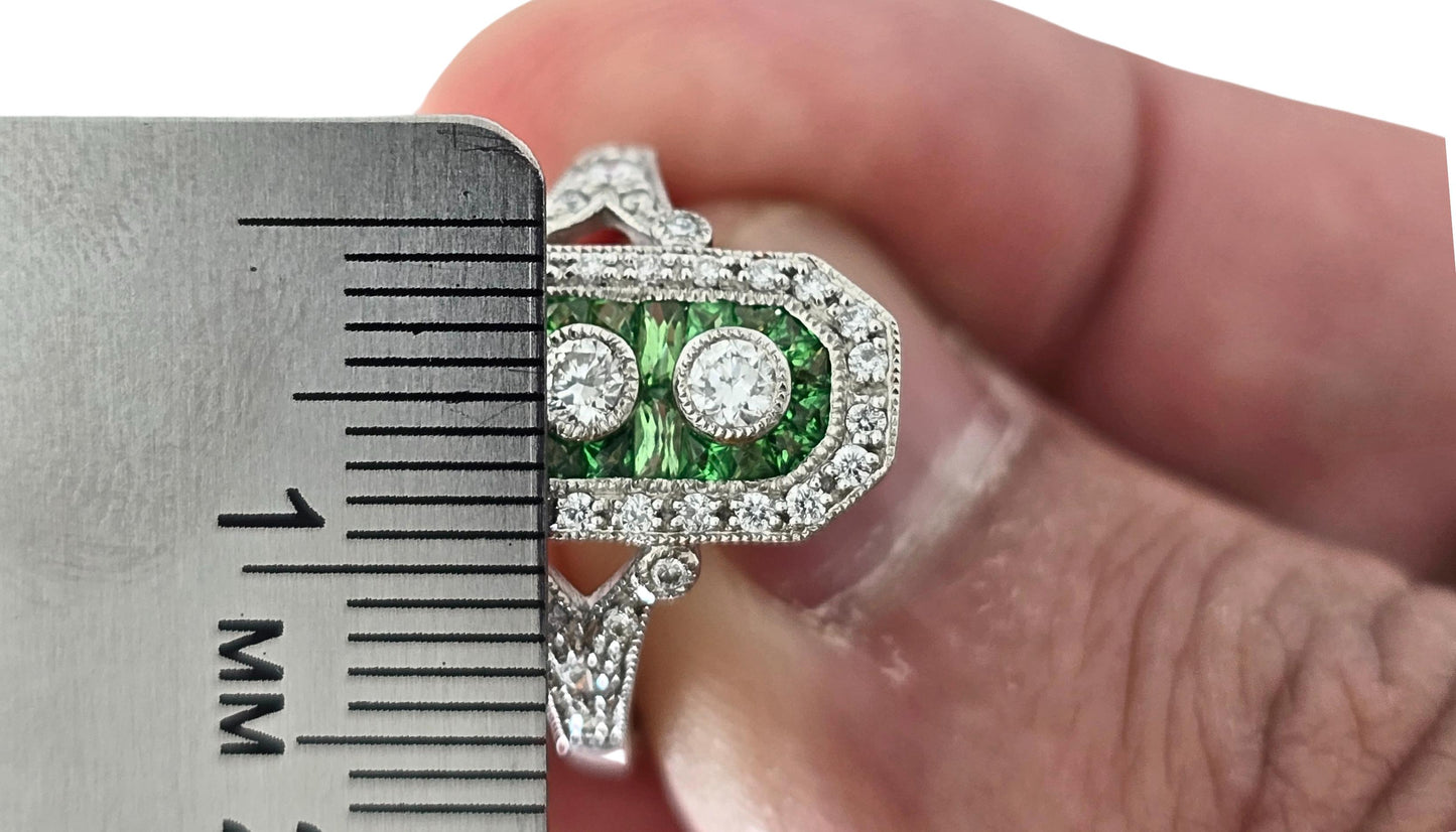 Platinum (950) Natural 1 Ct Tsavorite & 0.55 Ct Natural Diamond Ring