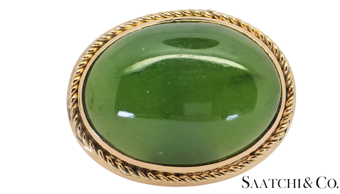 18K (750) Yellow Gold - Natural Green Jade Cabochon Cut: cufflinks
