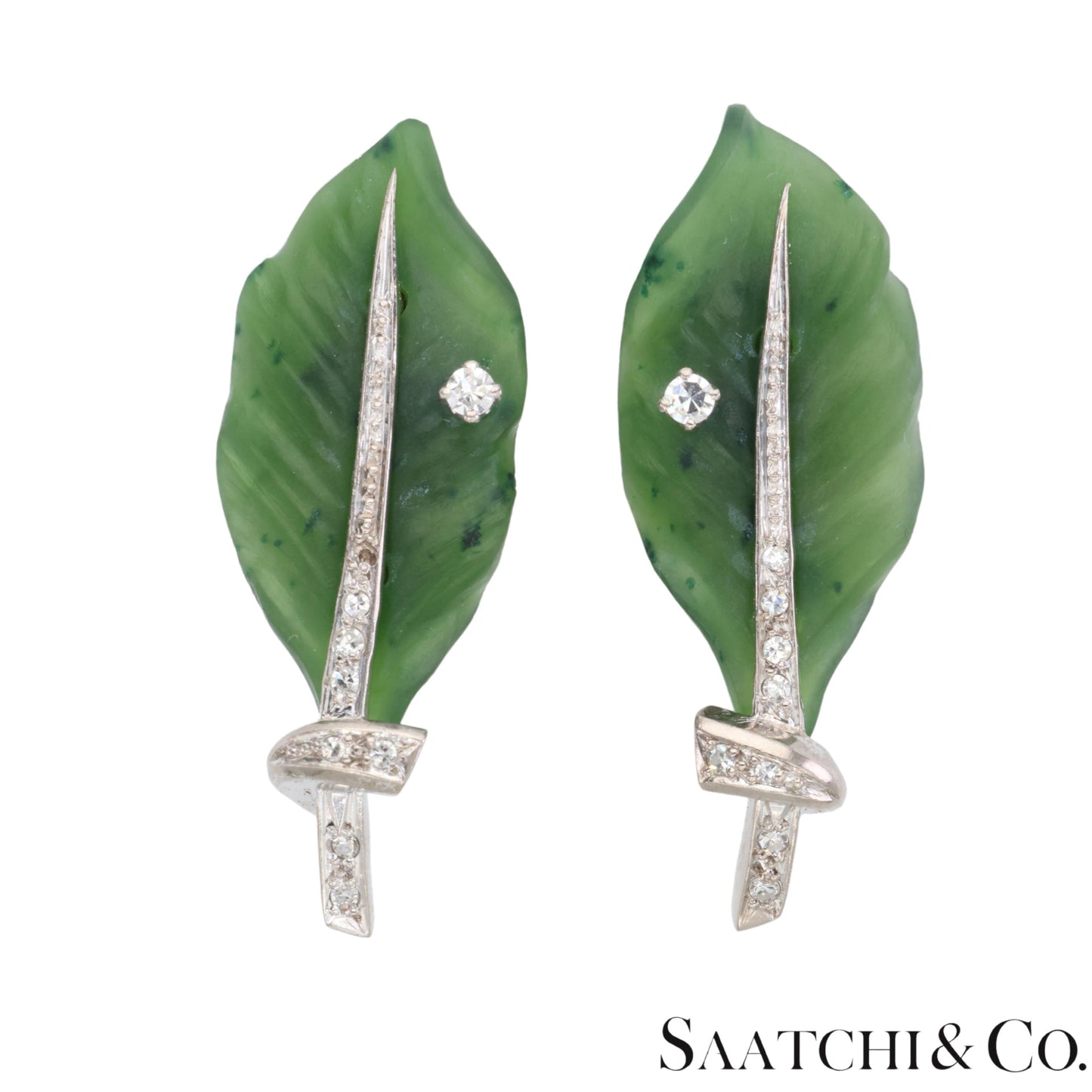 Gia Certified Vintage Jade Platinum 900 Earrings