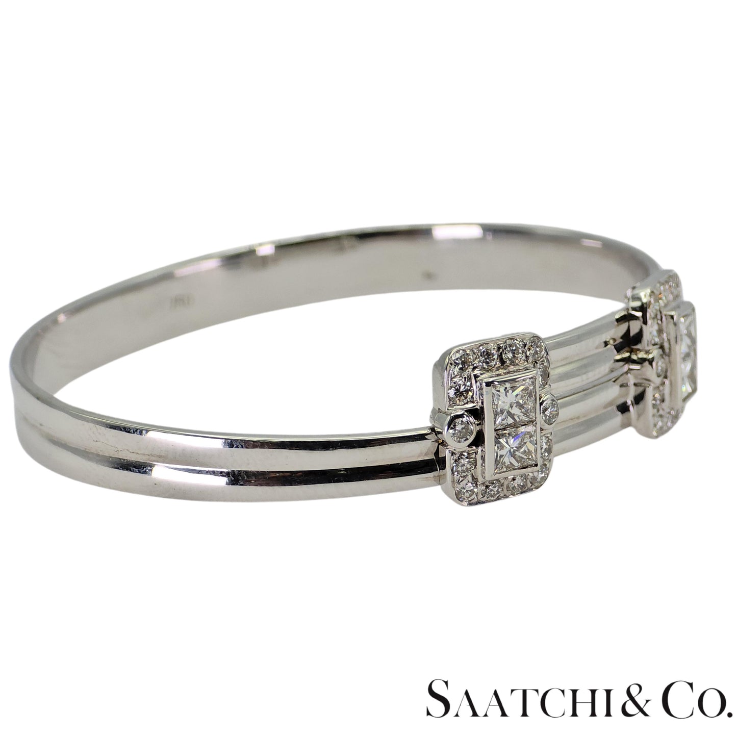 18K (750) White Gold Adjustable Bangle Natural White VVS-VS Diamond