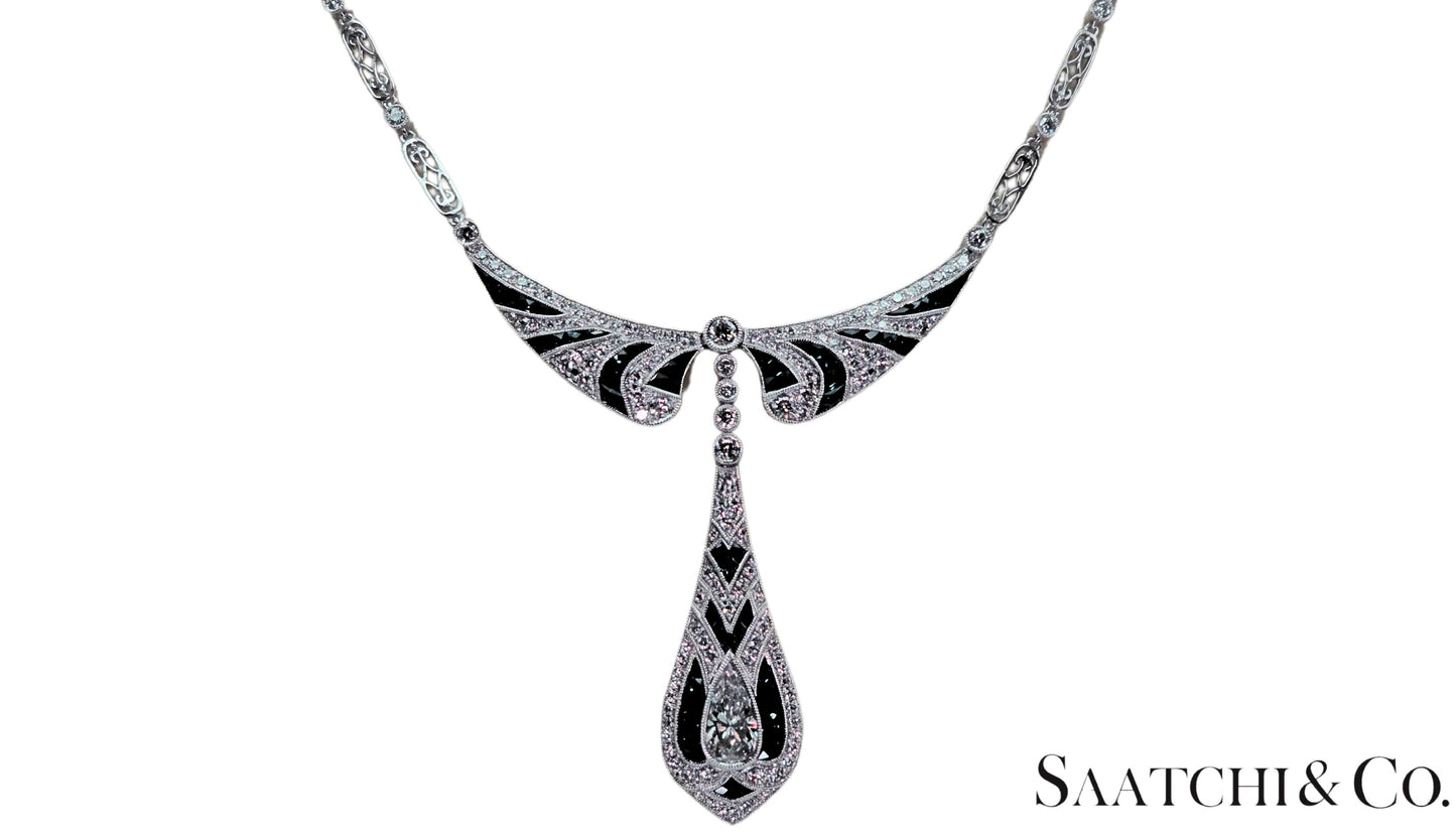 GIA Certified Diamond and Natural Sapphire in Platinum 950 Elegant Necklace
