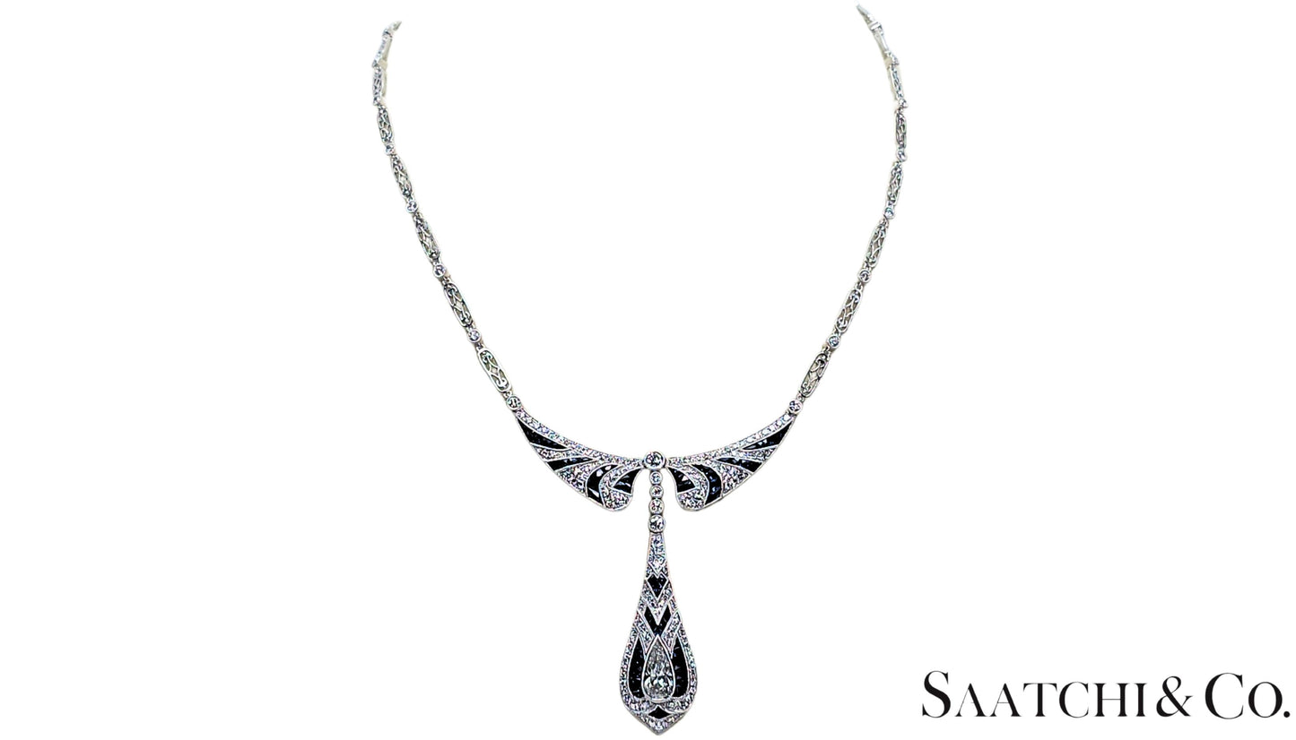 GIA Certified Diamond and Natural Sapphire in Platinum 950 Elegant Necklace