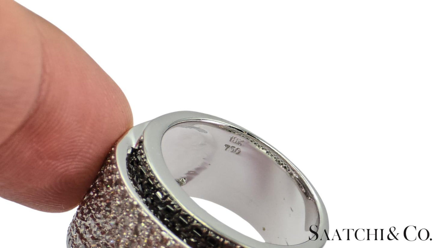 18K (750) White Gold - Natural Round Cut Black and White Diamond : Ring