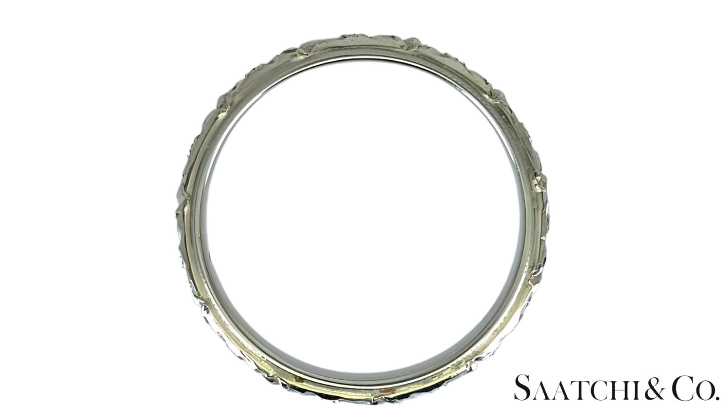 18K (750) White Gold Engraved Ring, Old - Vintage, 3.1 Gram, Size: 6.5
