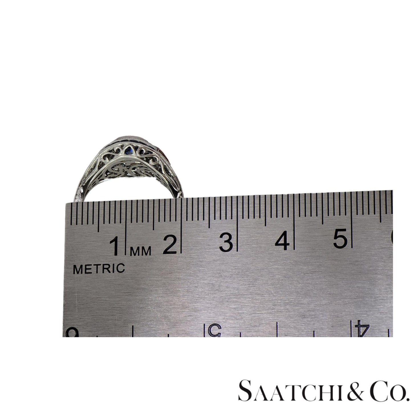18K (750) White Gold Natural Diamond & Blue Sapphire Ring