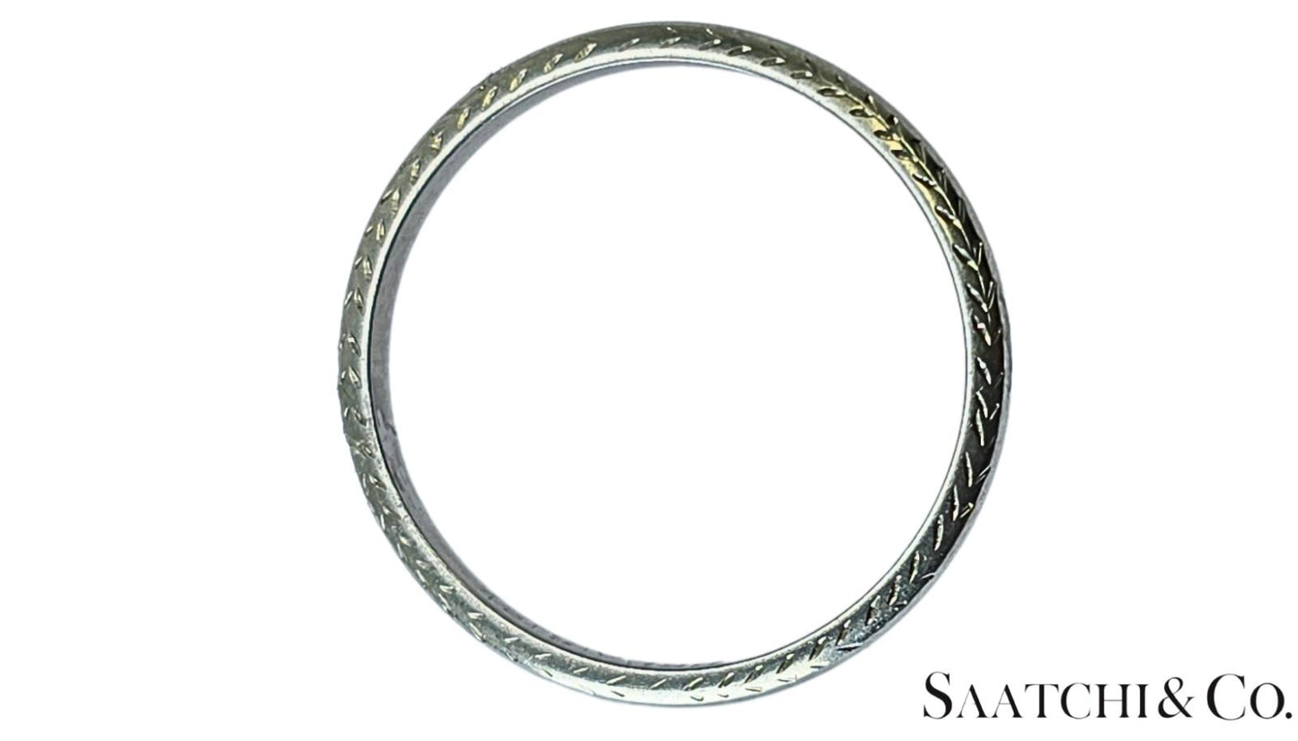 18K (750) White Gold Old - Vintage - Engraved Ring Band, Size 6.5