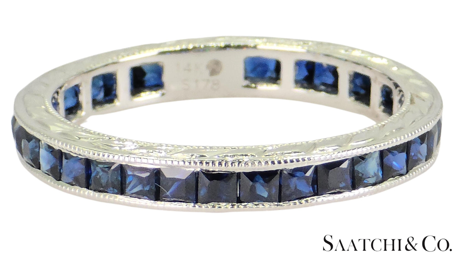 Vintage 14K White Gold Ring: 1.65 Ct Natural Sapphire, Elegant Design
