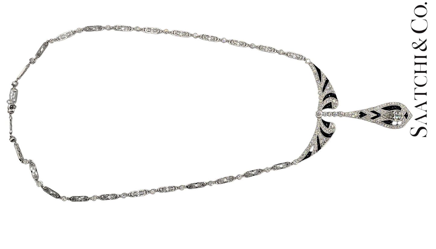 GIA Certified Diamond and Natural Sapphire in Platinum 950 Elegant Necklace