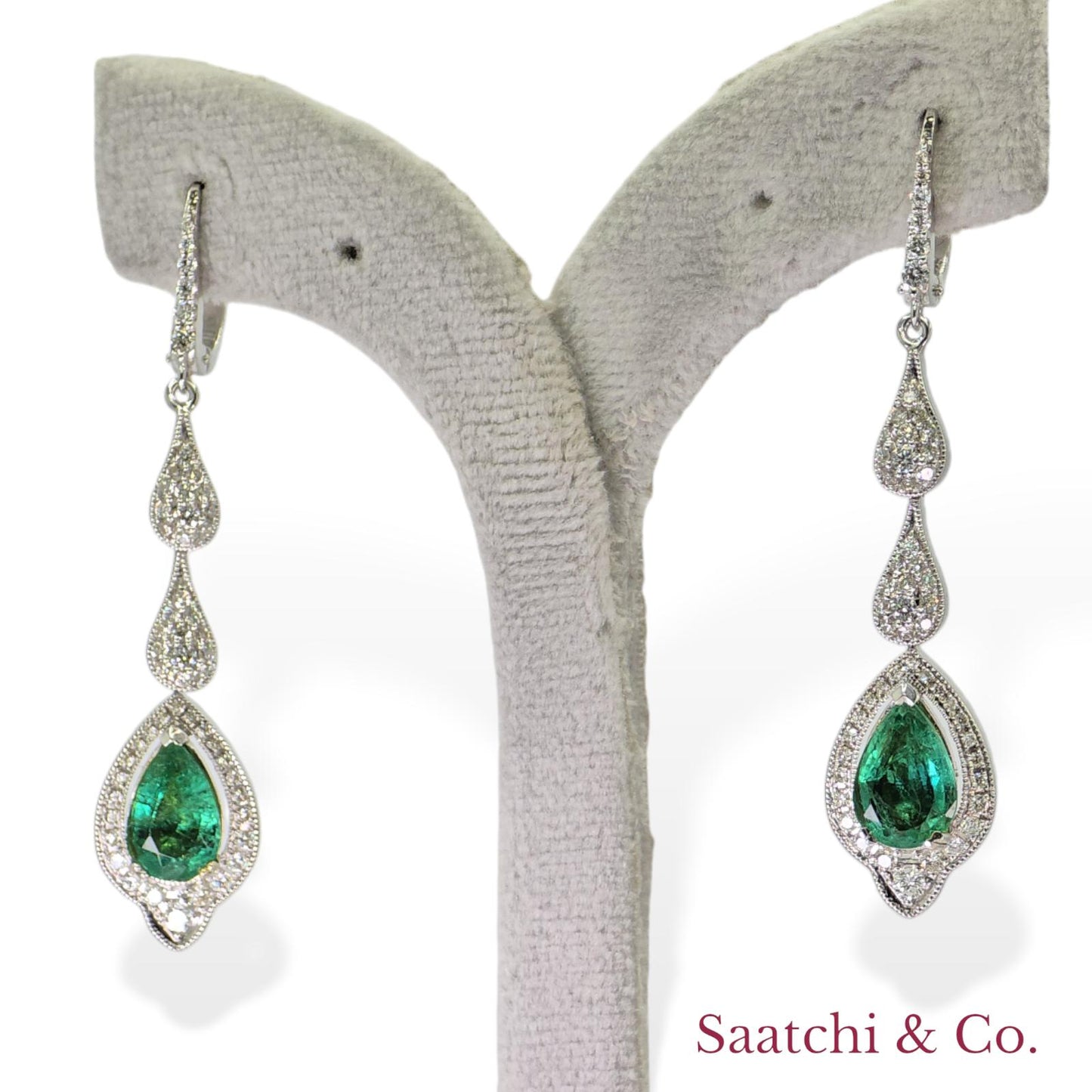 18k (750) White Gold Zambian Emerald and Natural Diamond Earrings