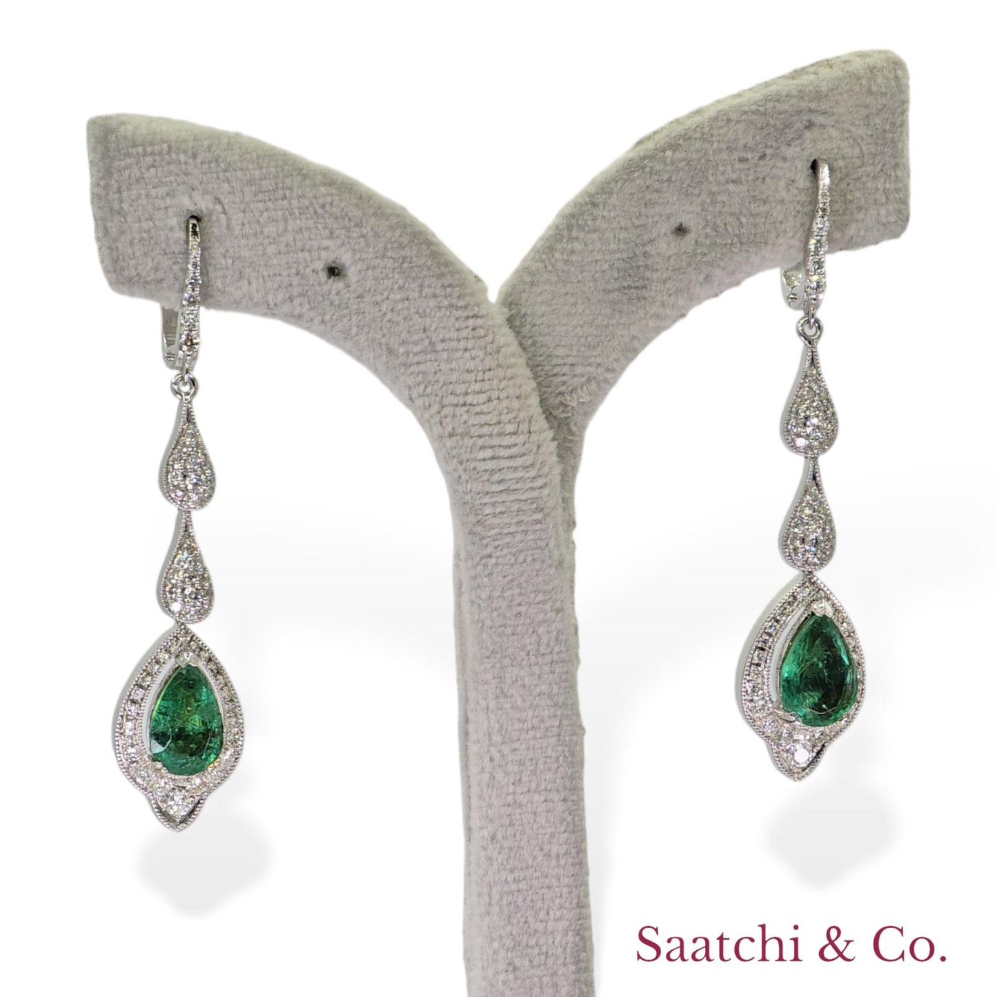 18k (750) White Gold Zambian Emerald and Natural Diamond Earrings