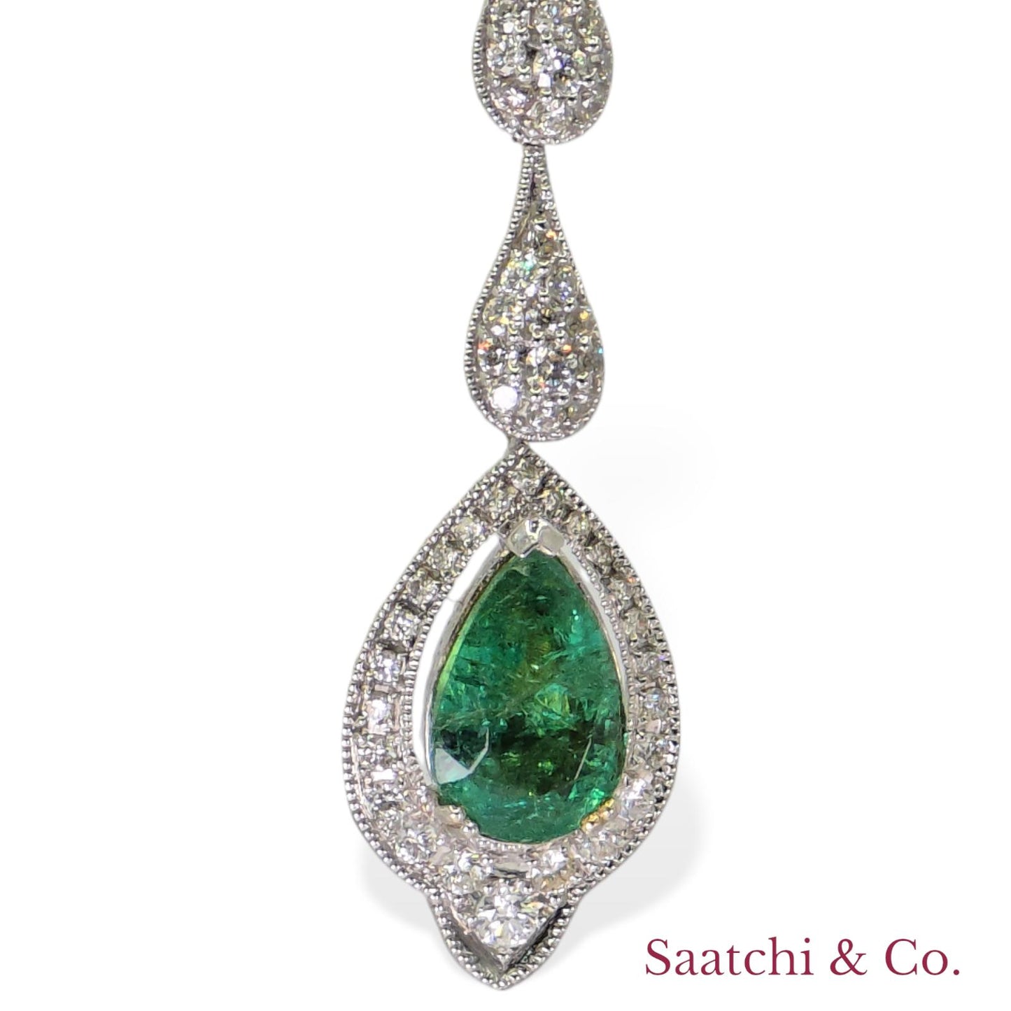 18k (750) White Gold Zambian Emerald and Natural Diamond Earrings