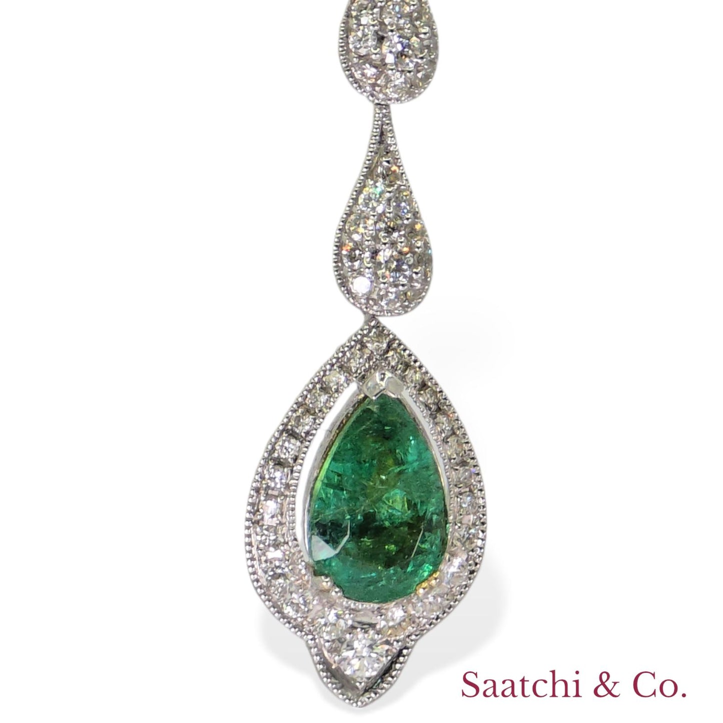 18k (750) White Gold Zambian Emerald and Natural Diamond Earrings