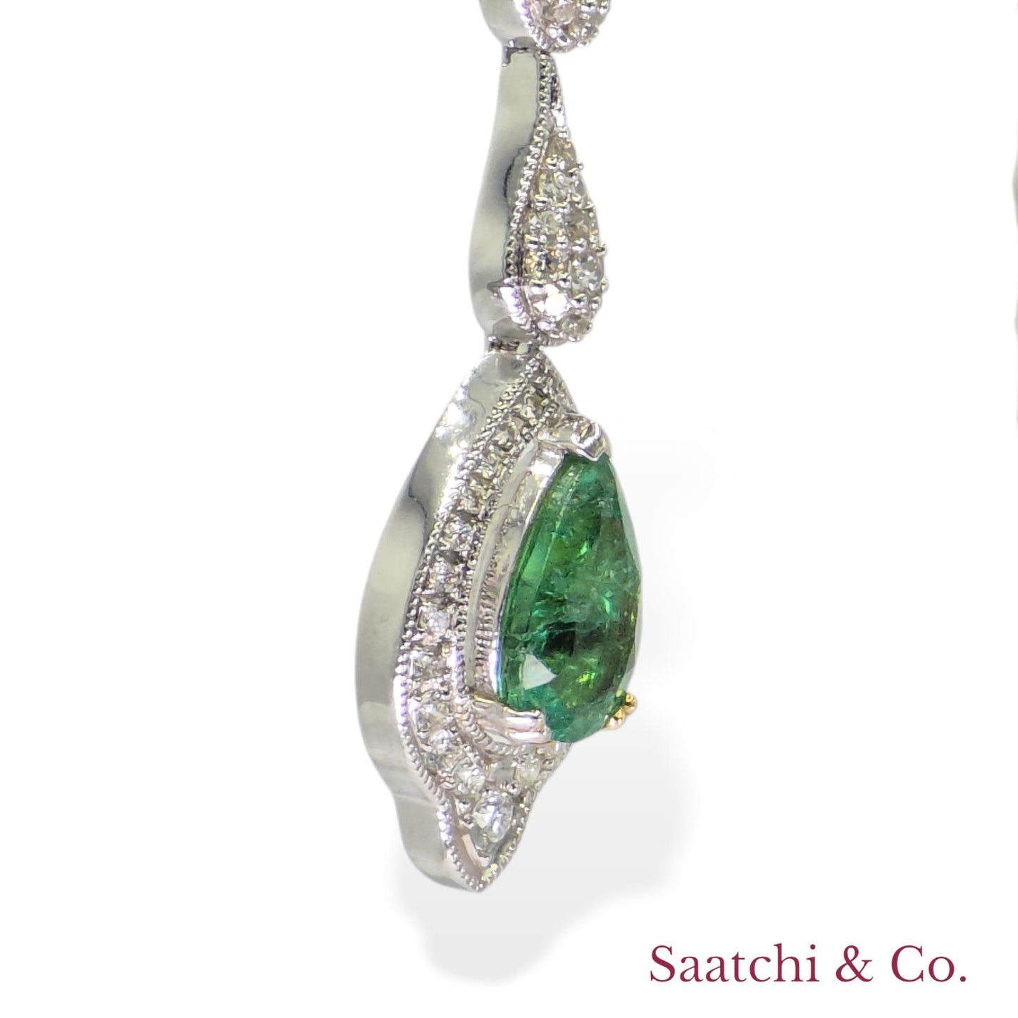 18k (750) White Gold Zambian Emerald and Natural Diamond Earrings