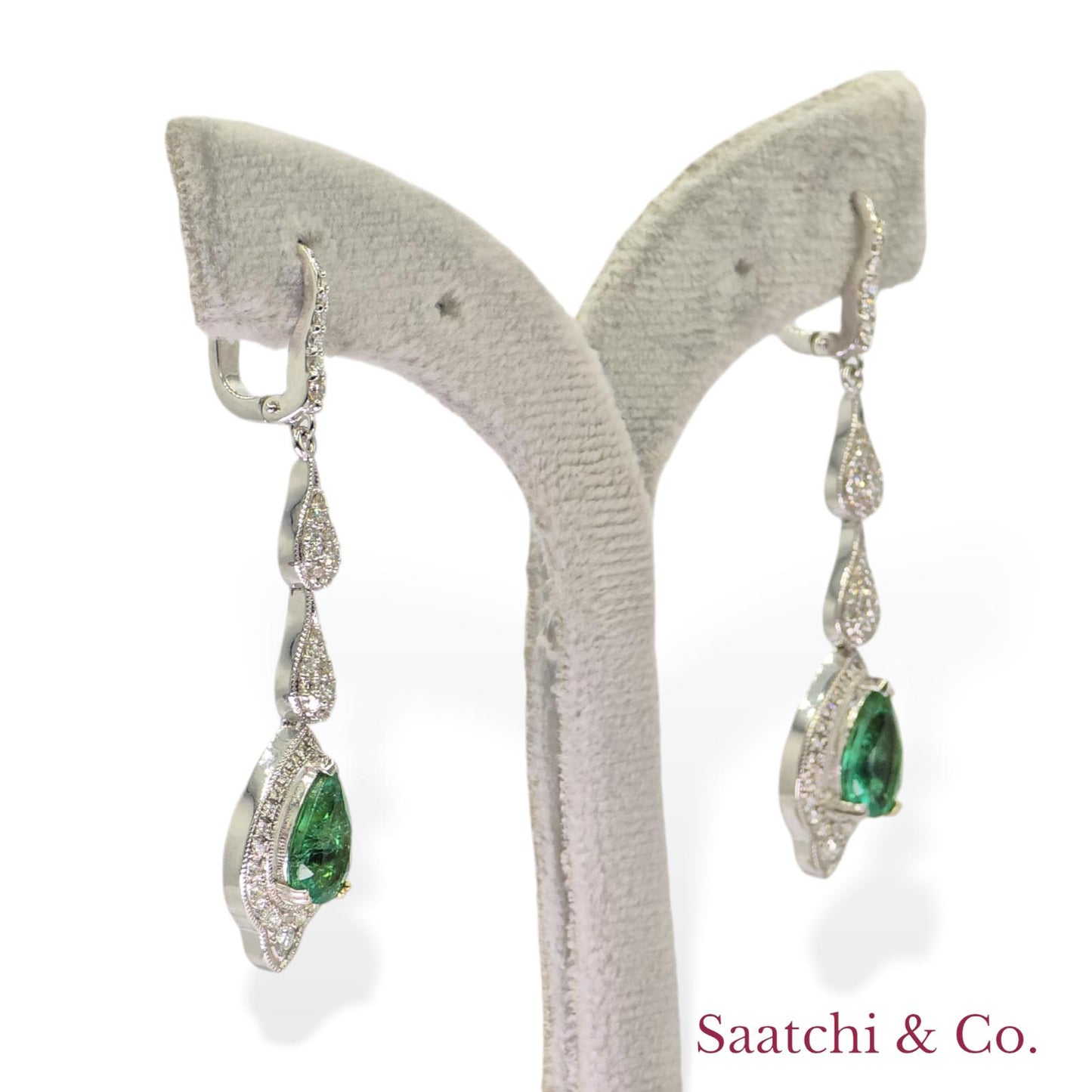 18k (750) White Gold Zambian Emerald and Natural Diamond Earrings