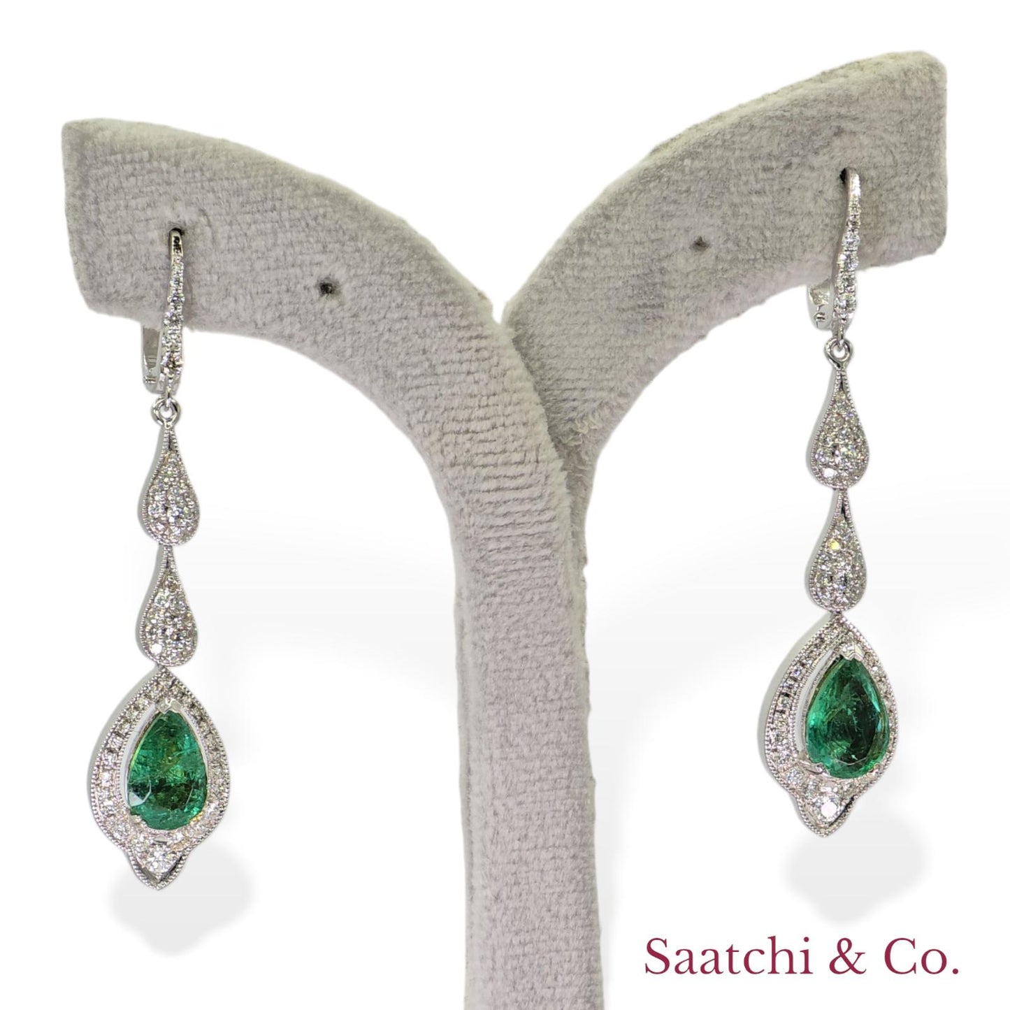 18k (750) White Gold Zambian Emerald and Natural Diamond Earrings