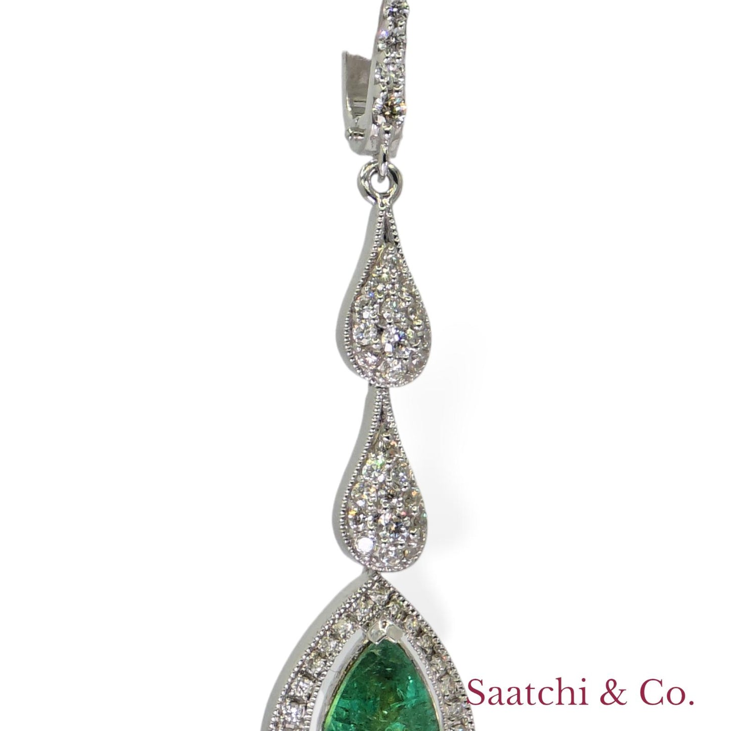 18k (750) White Gold Zambian Emerald and Natural Diamond Earrings