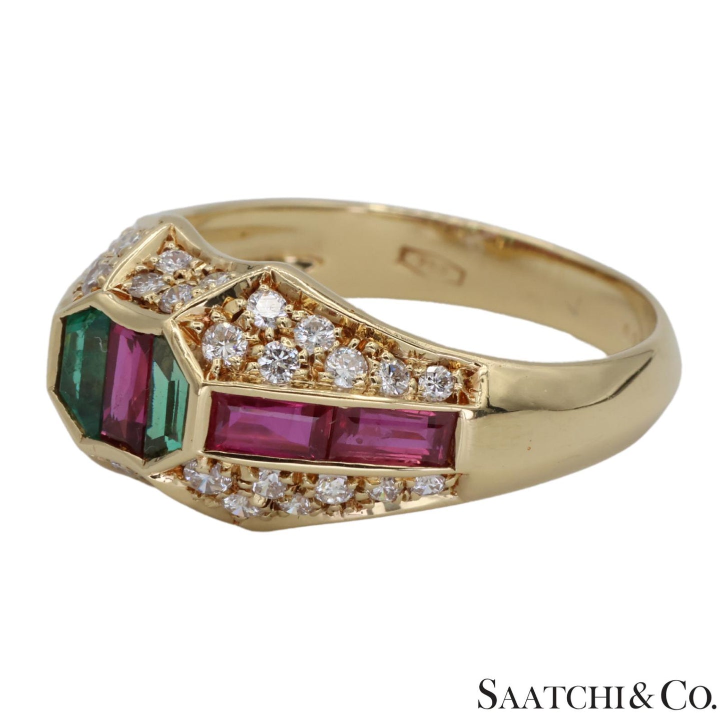 18k (750) Yellow Gold Natural Gemstone and Diamond Ring