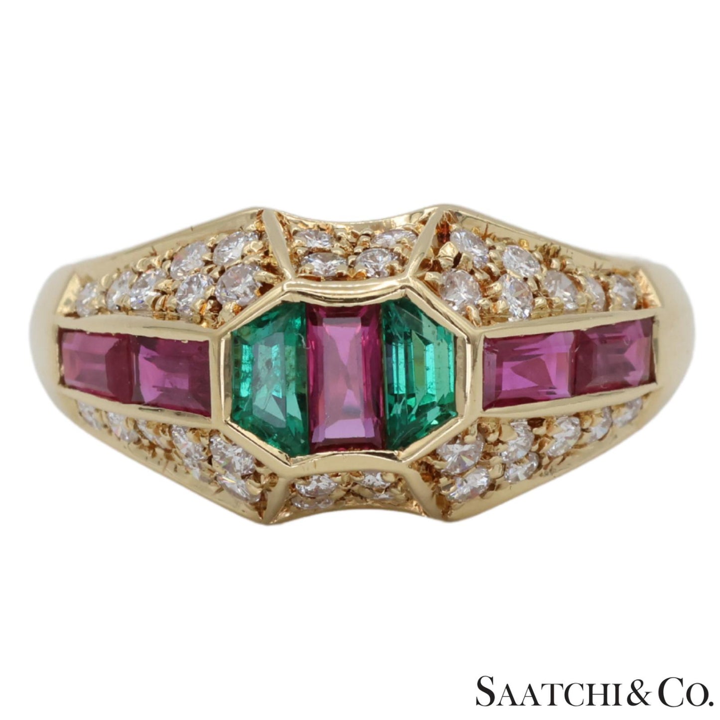18k (750) Yellow Gold Natural Gemstone and Diamond Ring