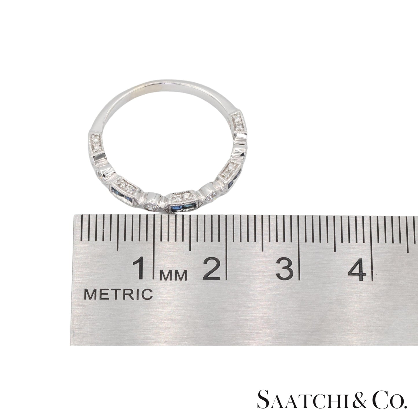 14k (585) White Gold Natural Diamond and Sapphire Band Size 8