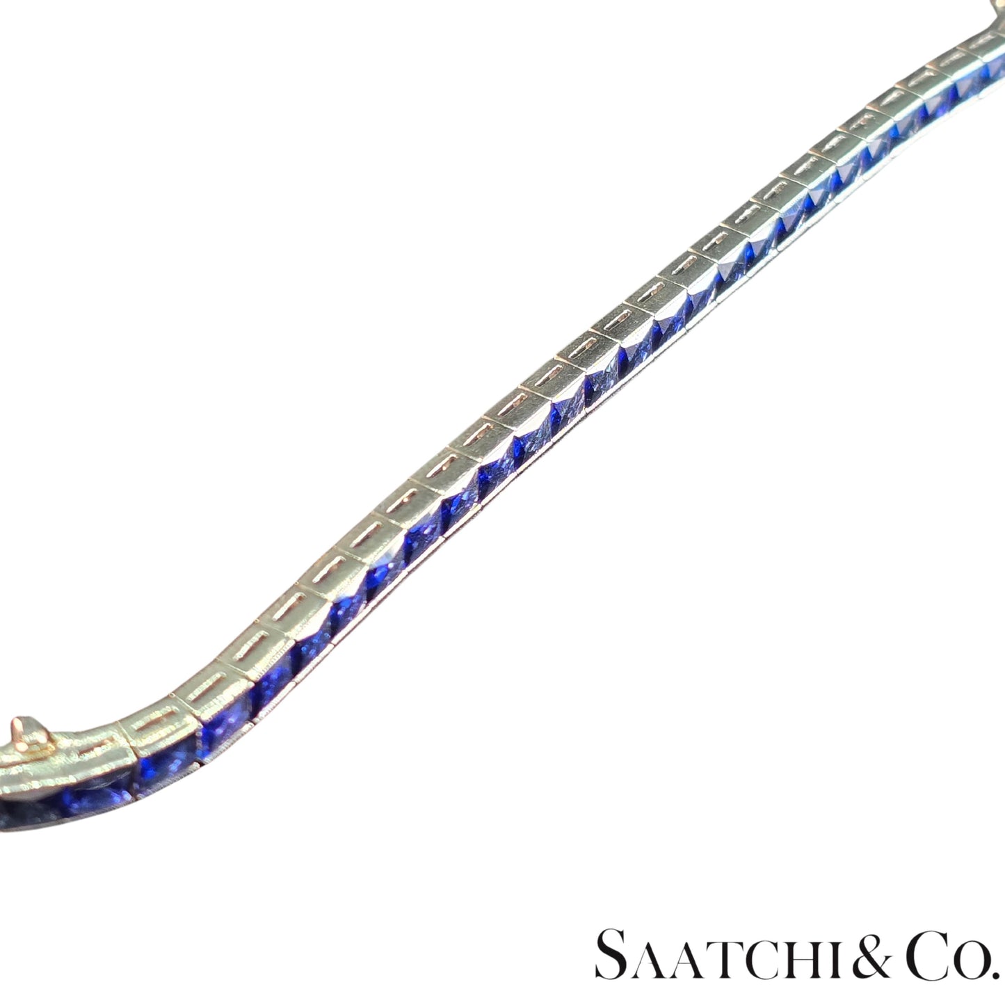 Platinum (950) LAB Created Top Quality Sapphire Grench Cut: Tennis Bracelet