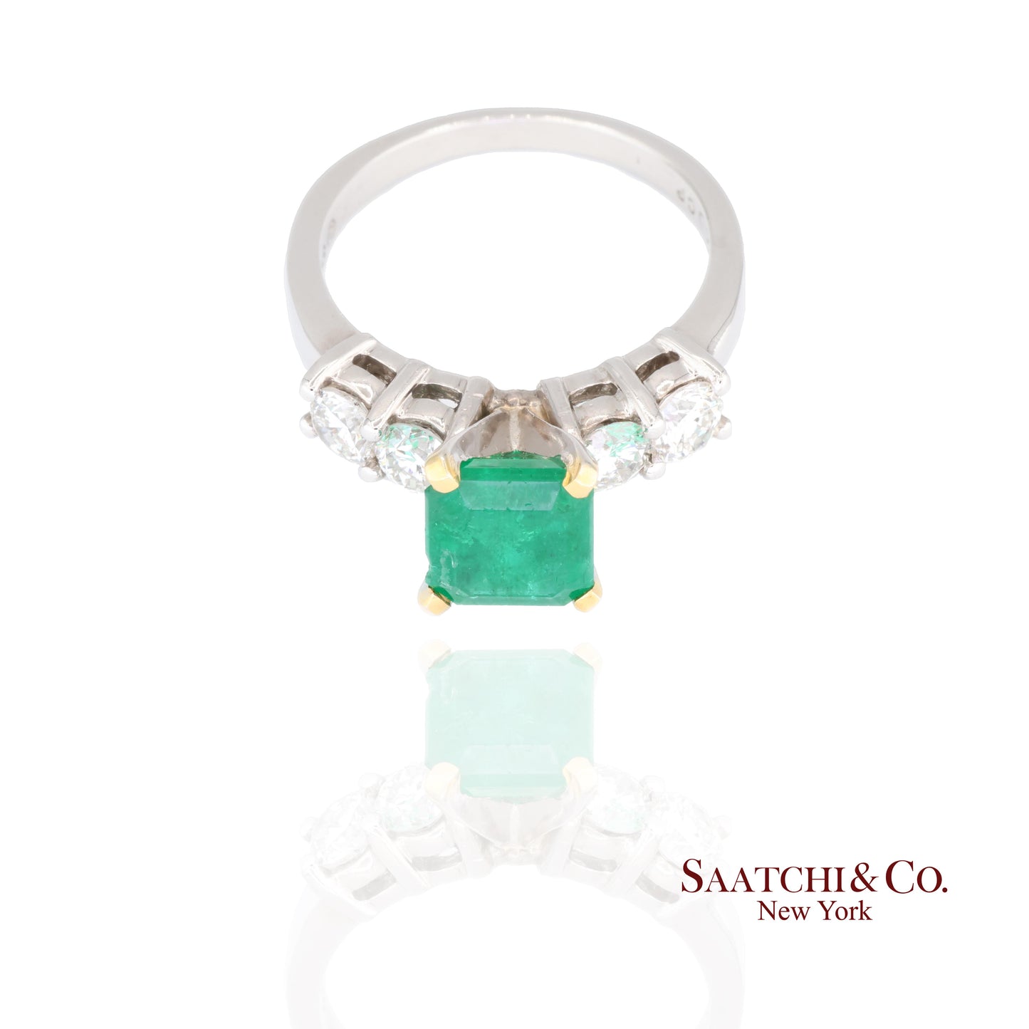 18k (750) White Gold Natural Emerald and Diamond Ring Size 7
