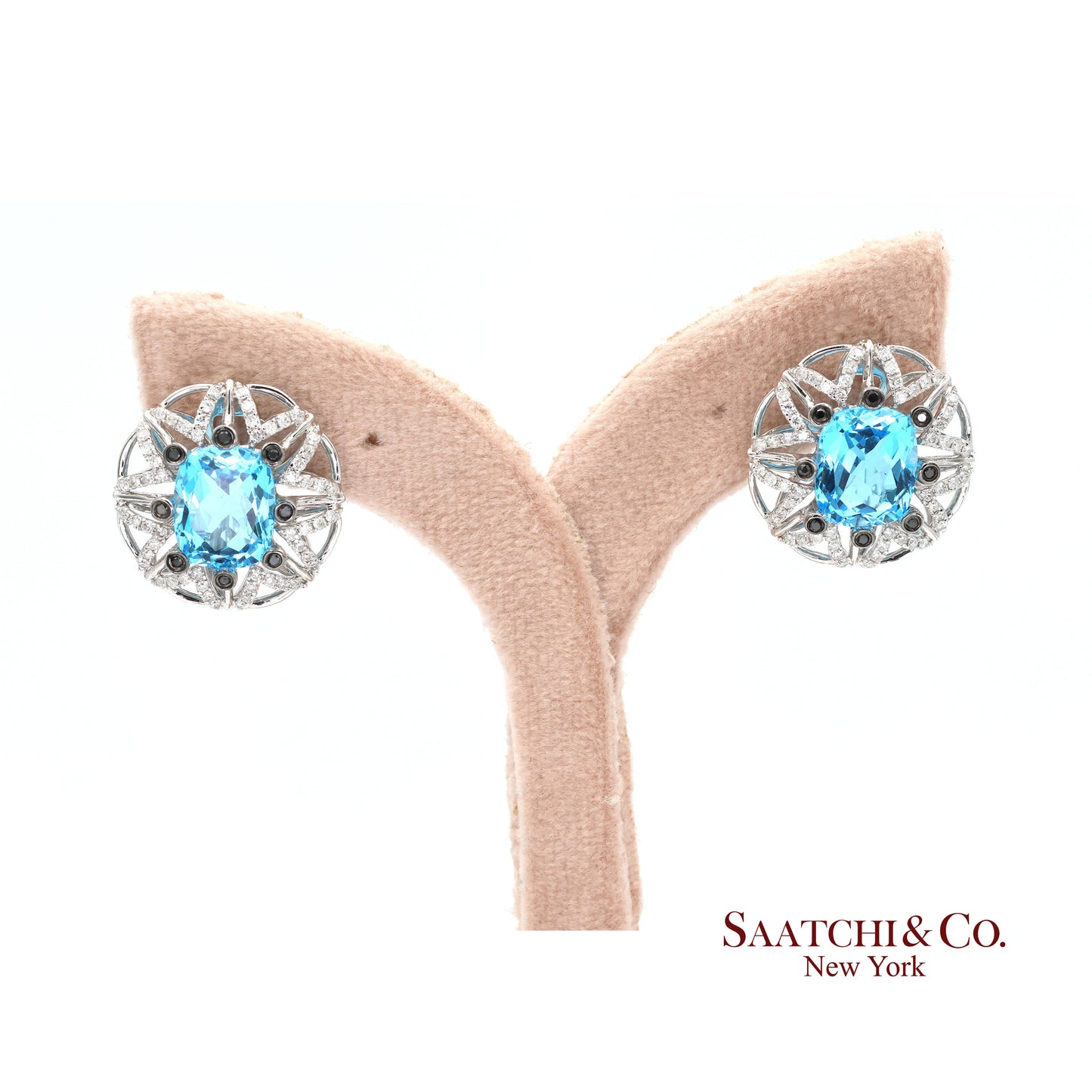 14k (585) White Gold Natural Blue Topaz and Diamond Earrings