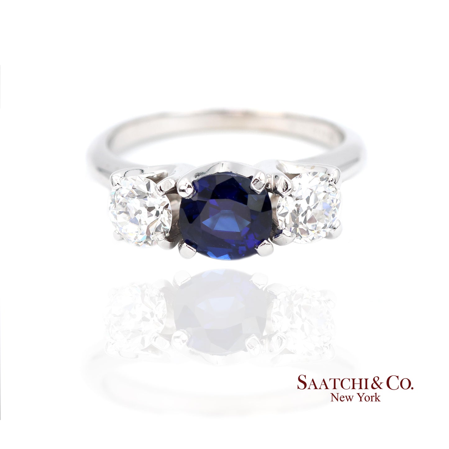 18k (750) White Gold Natural Sapphire and Diamond Ring Size 5