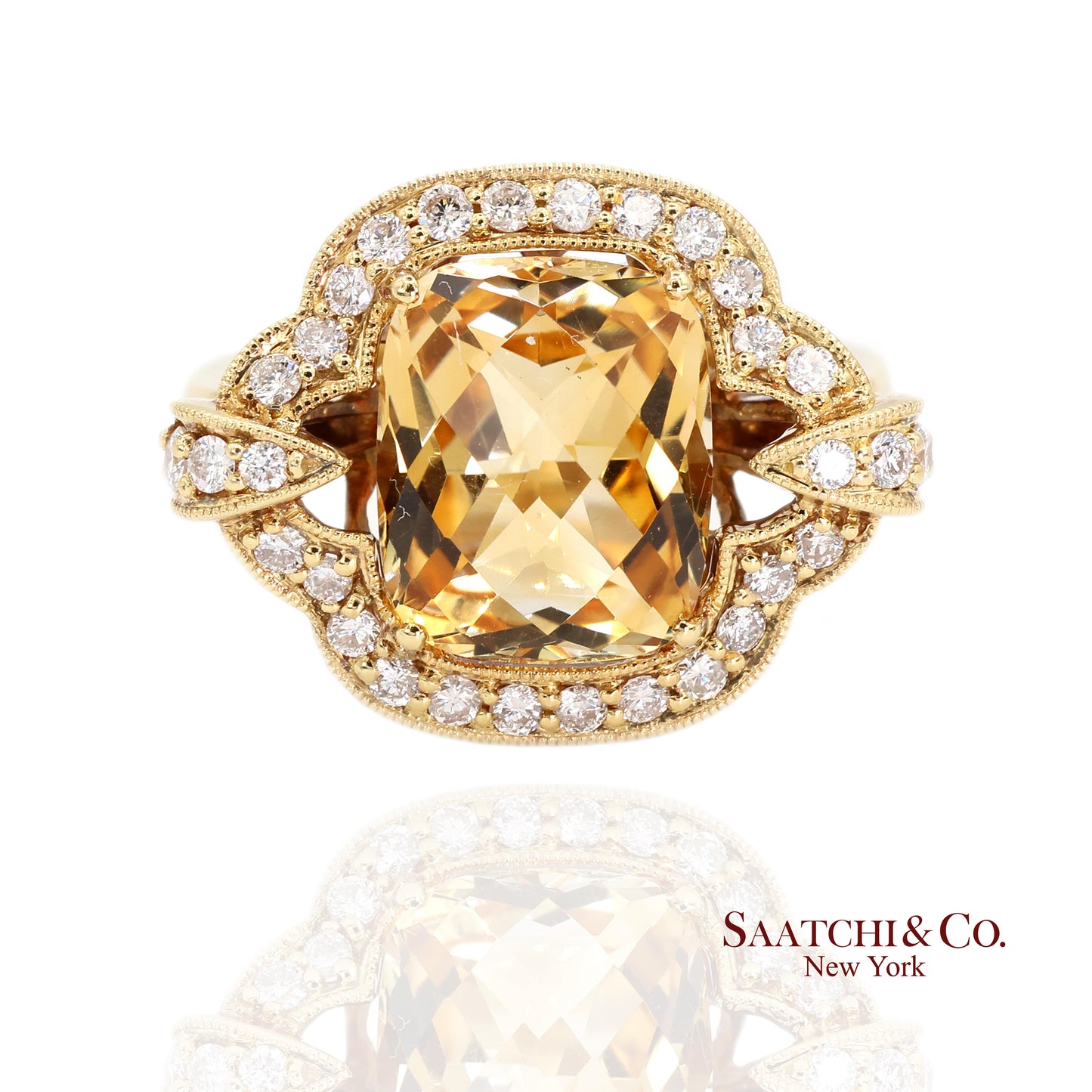 18K (750) Yellow Gold Citrine Natural Diamond Ring