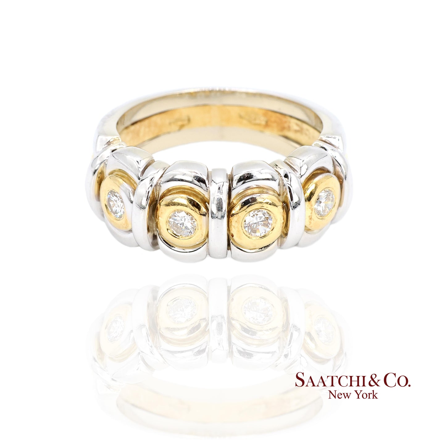18k (750) White Yellow Two Tone Gold Natural Diamond Ring Size 7.5