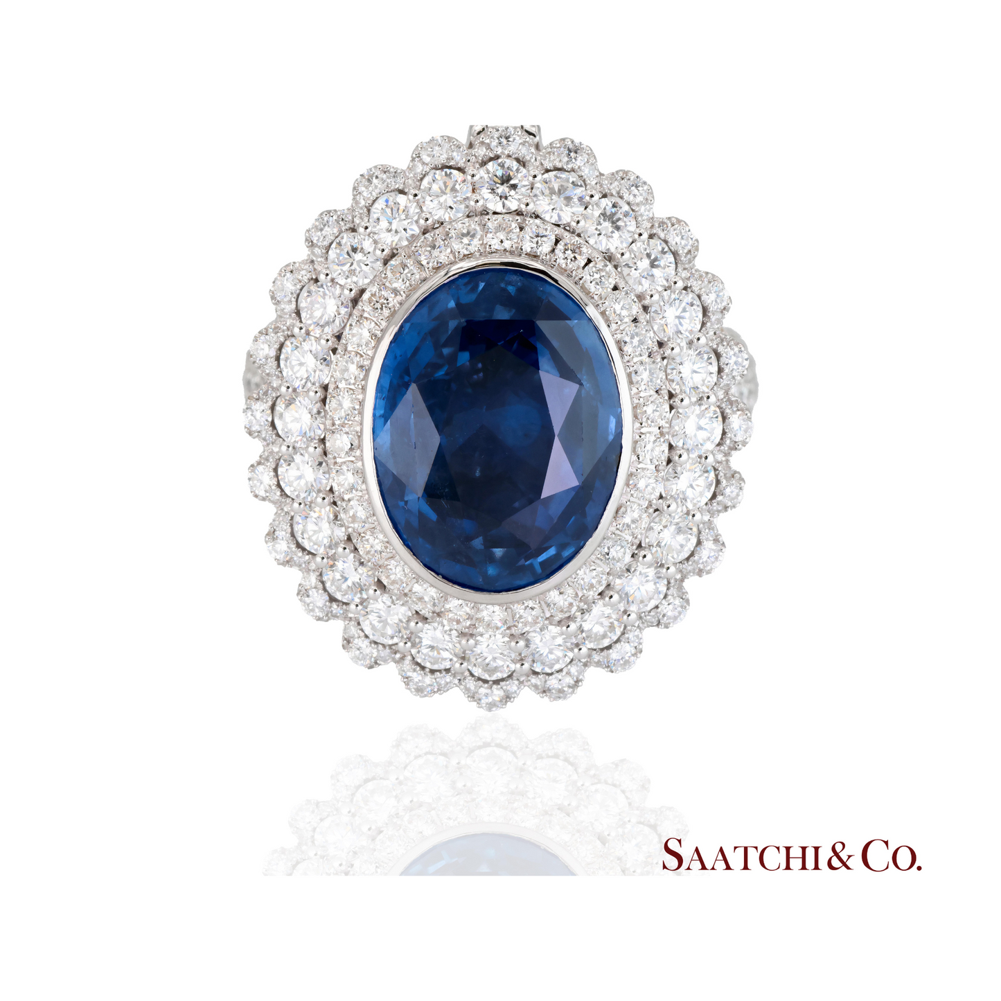 18k (750) White Gold Convertible Ring in Natural Sapphire and Natural Diamond