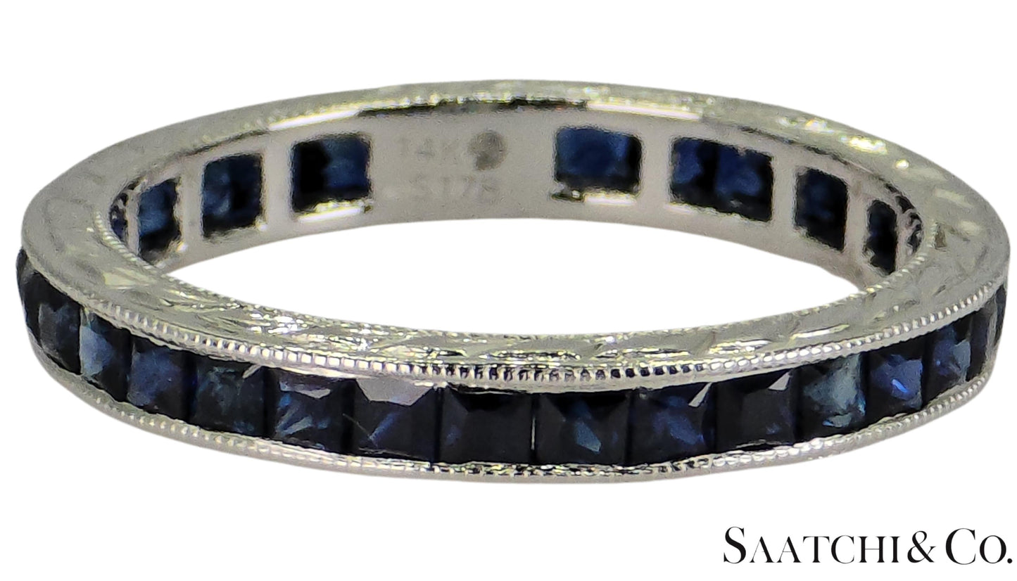 Vintage 14K White Gold Ring: 1.65 Ct Natural Sapphire, Elegant Design