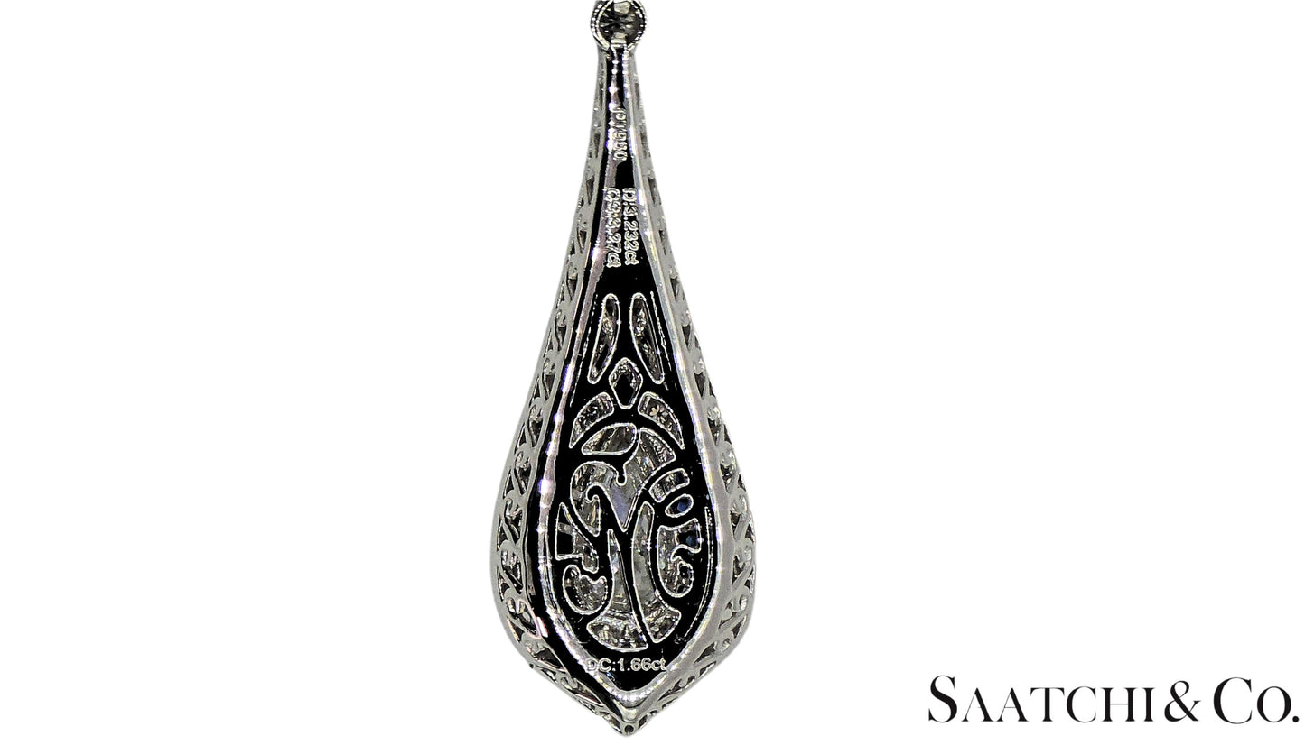 GIA Certified Diamond and Natural Sapphire in Platinum 950 Elegant Necklace