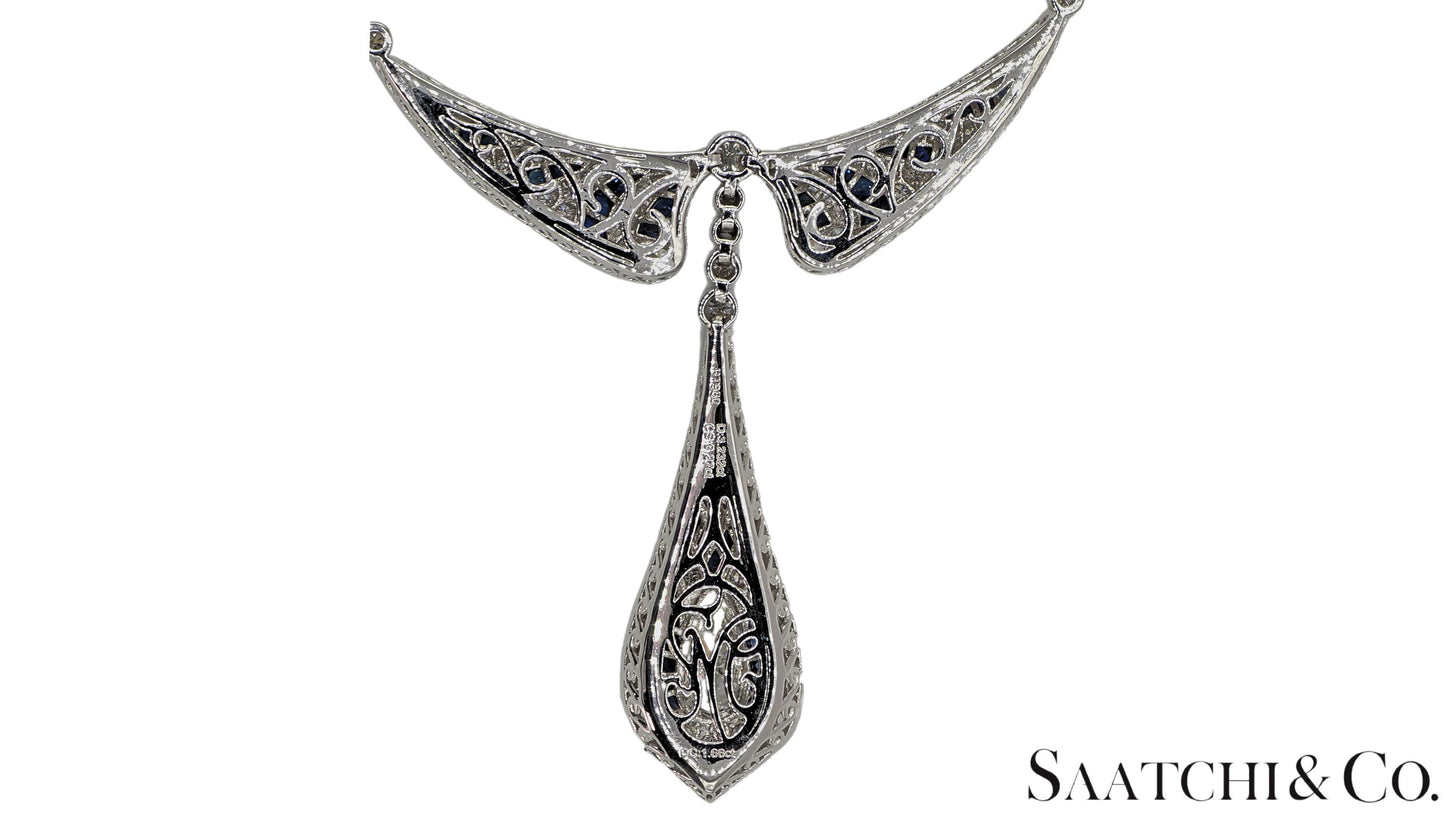 GIA Certified Diamond and Natural Sapphire in Platinum 950 Elegant Necklace