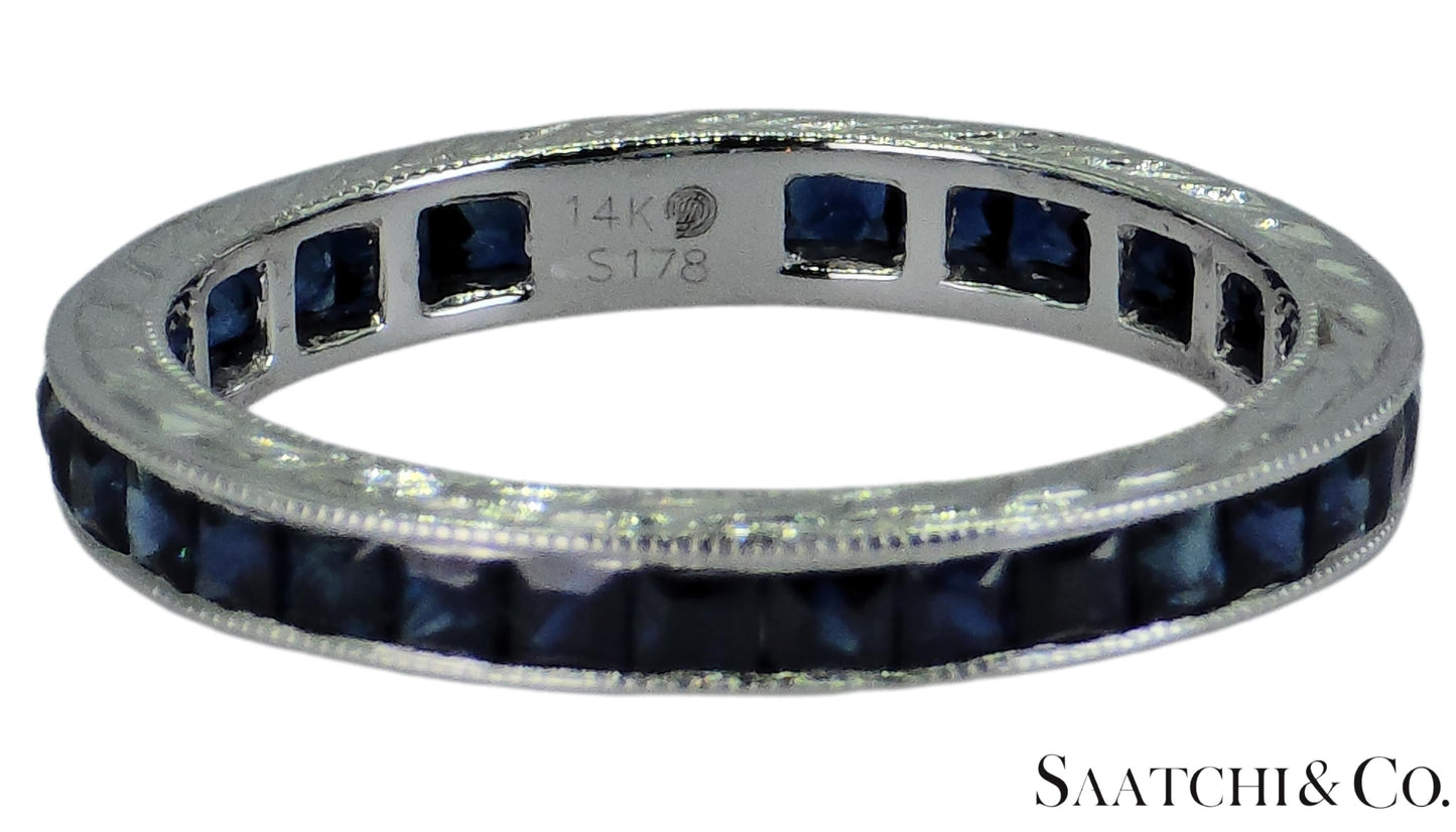 Vintage 14K White Gold Ring: 1.65 Ct Natural Sapphire, Elegant Design