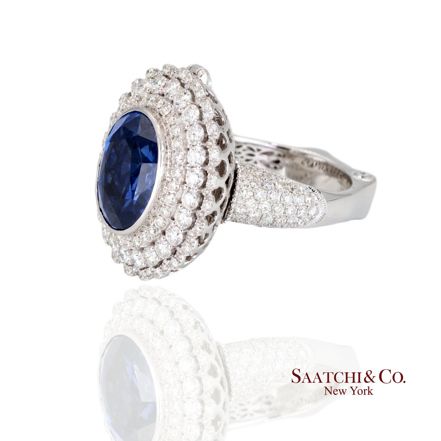 18k (750) White Gold Convertible Ring in Natural Sapphire and Natural Diamond