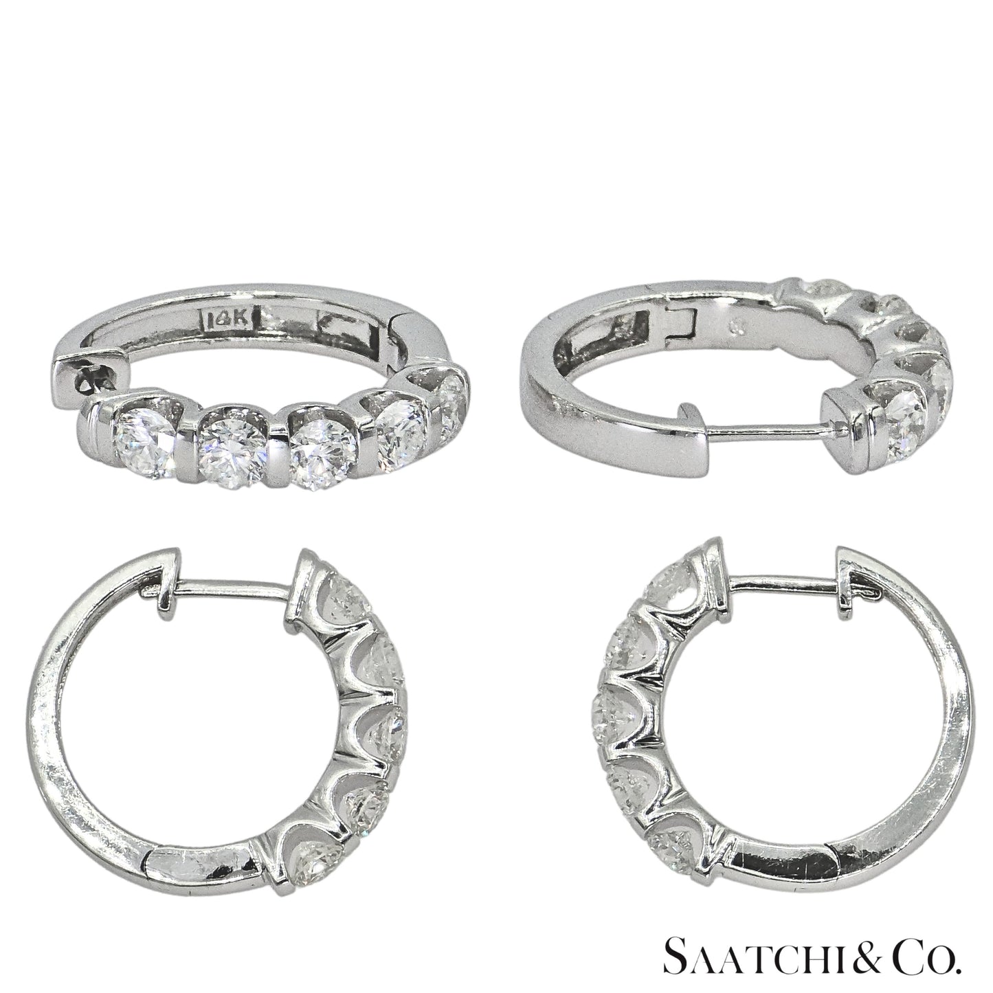 Natural Diamond Hoop Earrings 14K (585) White Gold