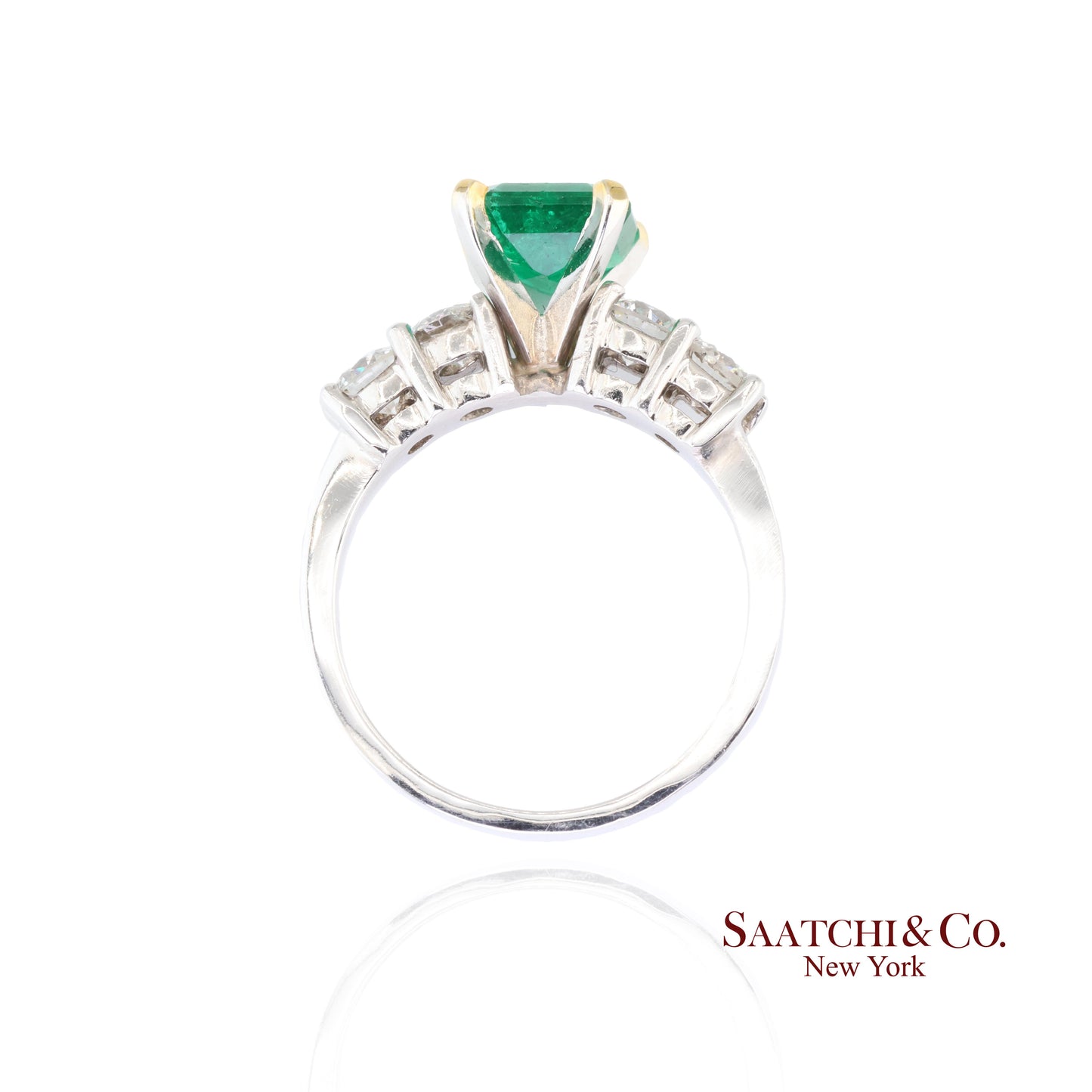 18k (750) White Gold Natural Emerald and Diamond Ring Size 7