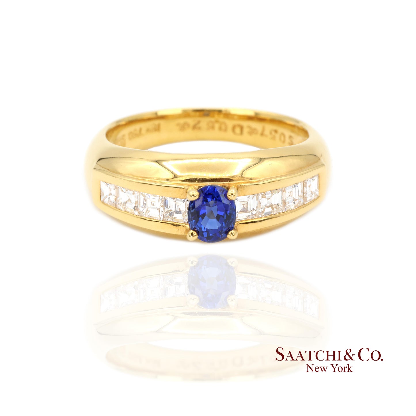 18k (750) Yellow Gold Natural Blue Sapphire and Natural Diamond Ring